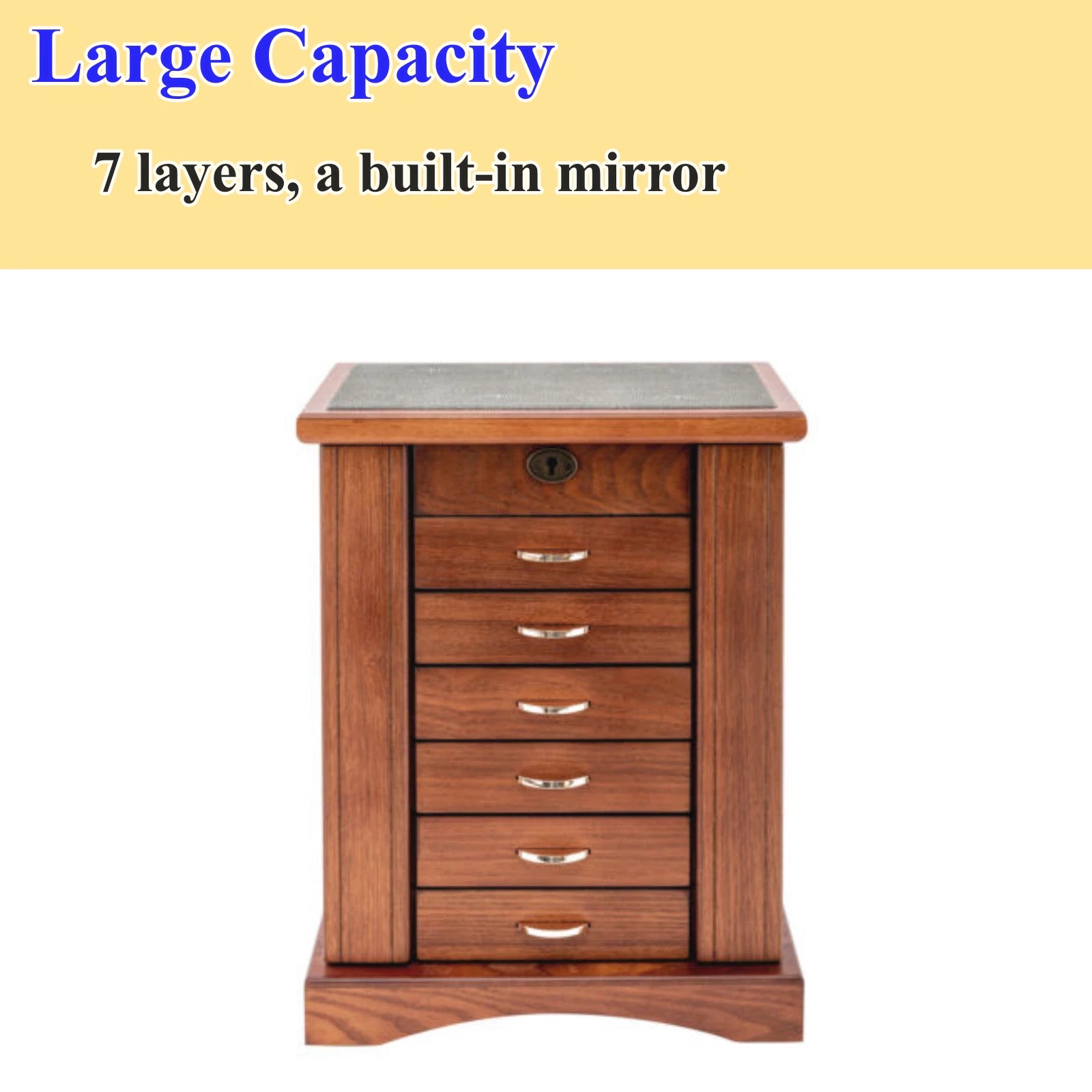7 Layers Jewelry Box Wooden for Wowen Large Organizer Box with Mirror Safe Lock | eBay