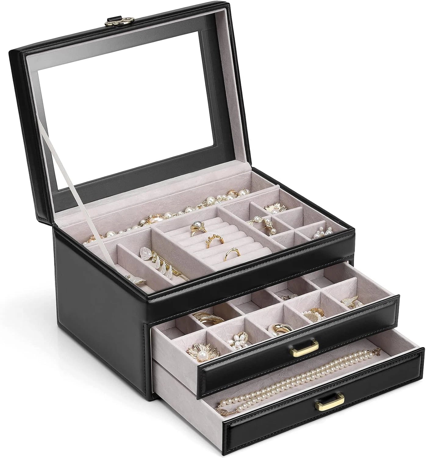 3-Layer Jewelry Box for Women Girls - Jewelry Organizer Box with Glass Lid - Jew | eBay