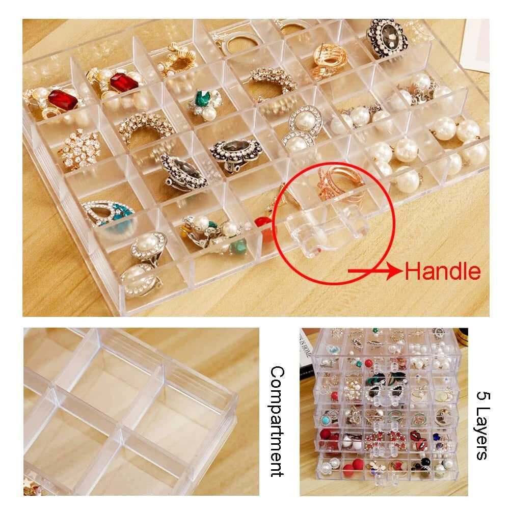 Earring Storage Box Organizer Acrylic Jewelry Storage Box Holder 5 Drawers Tr... | eBay