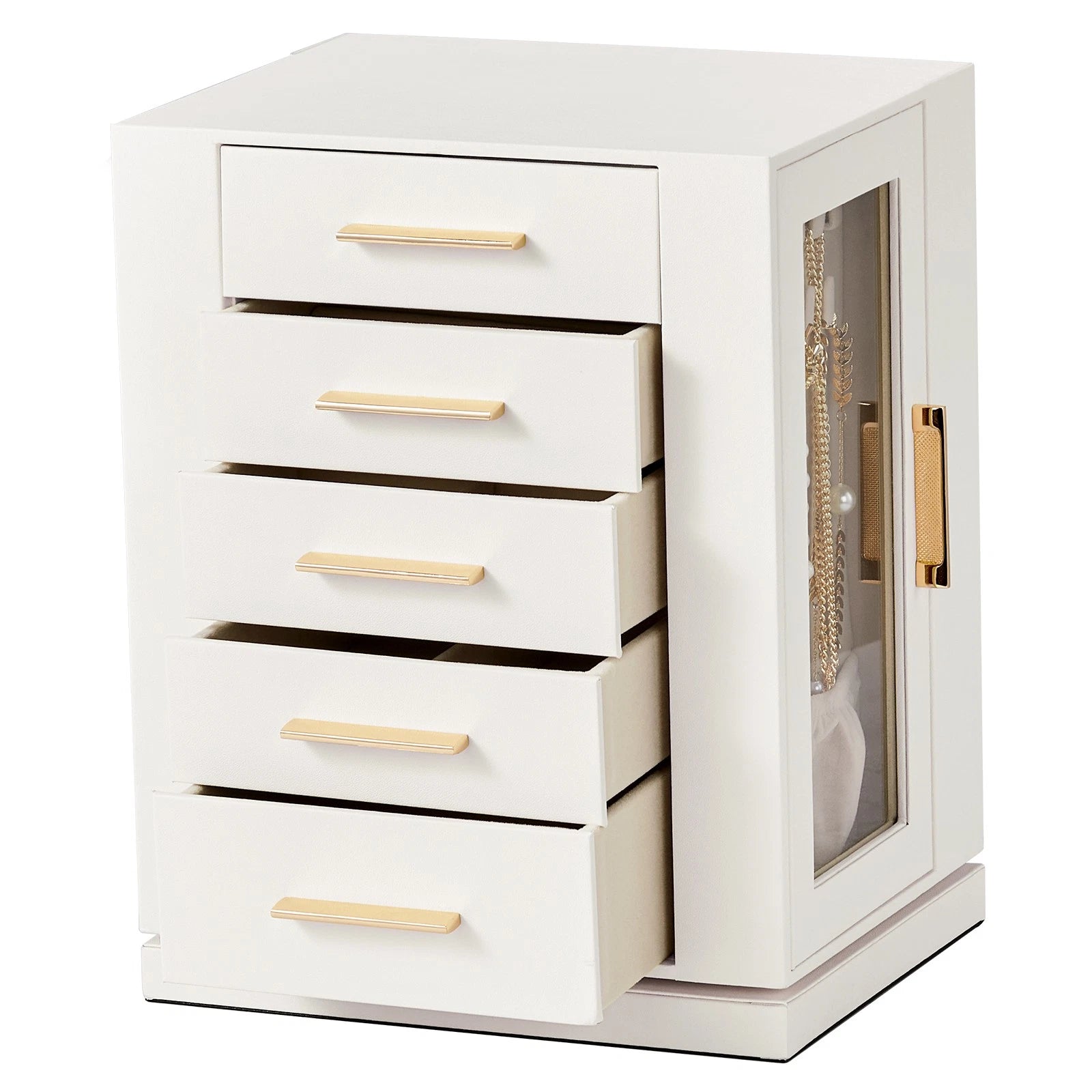 360° Rotating Jewelry Box with 5 Drawers - White Cabinet & Pink Velvet Storage | eBay