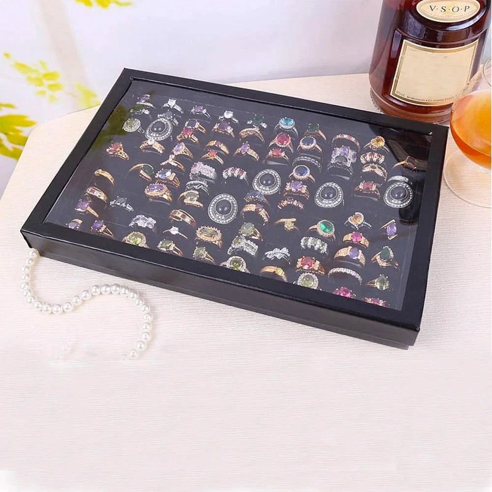 100 Slots Ring Box Jewelry Display Organizer Tray Holder Earrings Storage Case | eBay