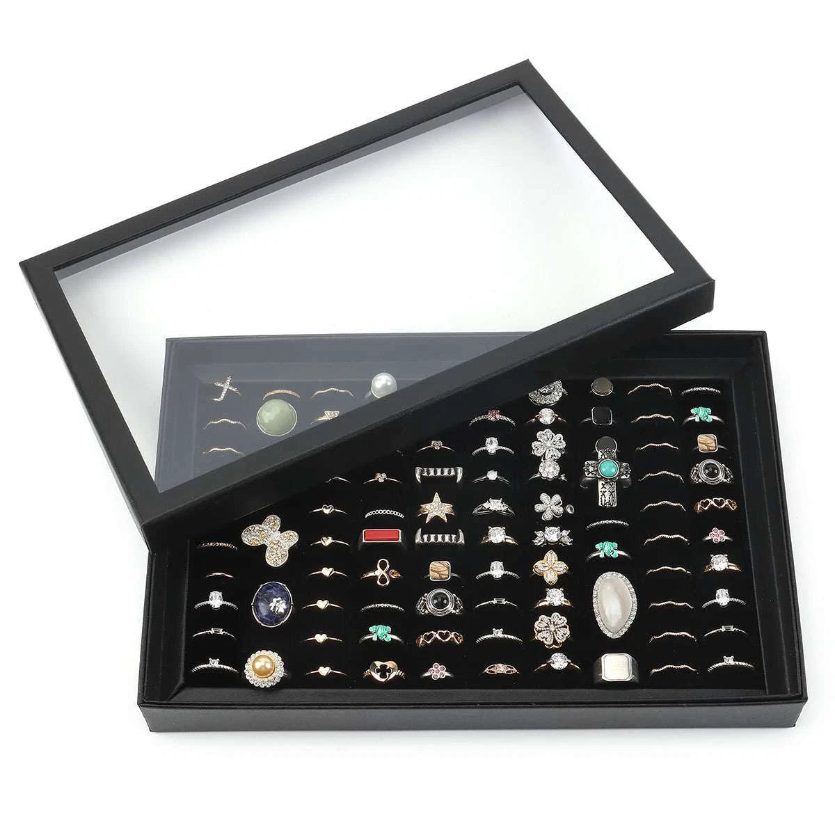 100 Slots Jewelry Ring Display Organizer Case Tray Holder Earring Storage Box US | eBay