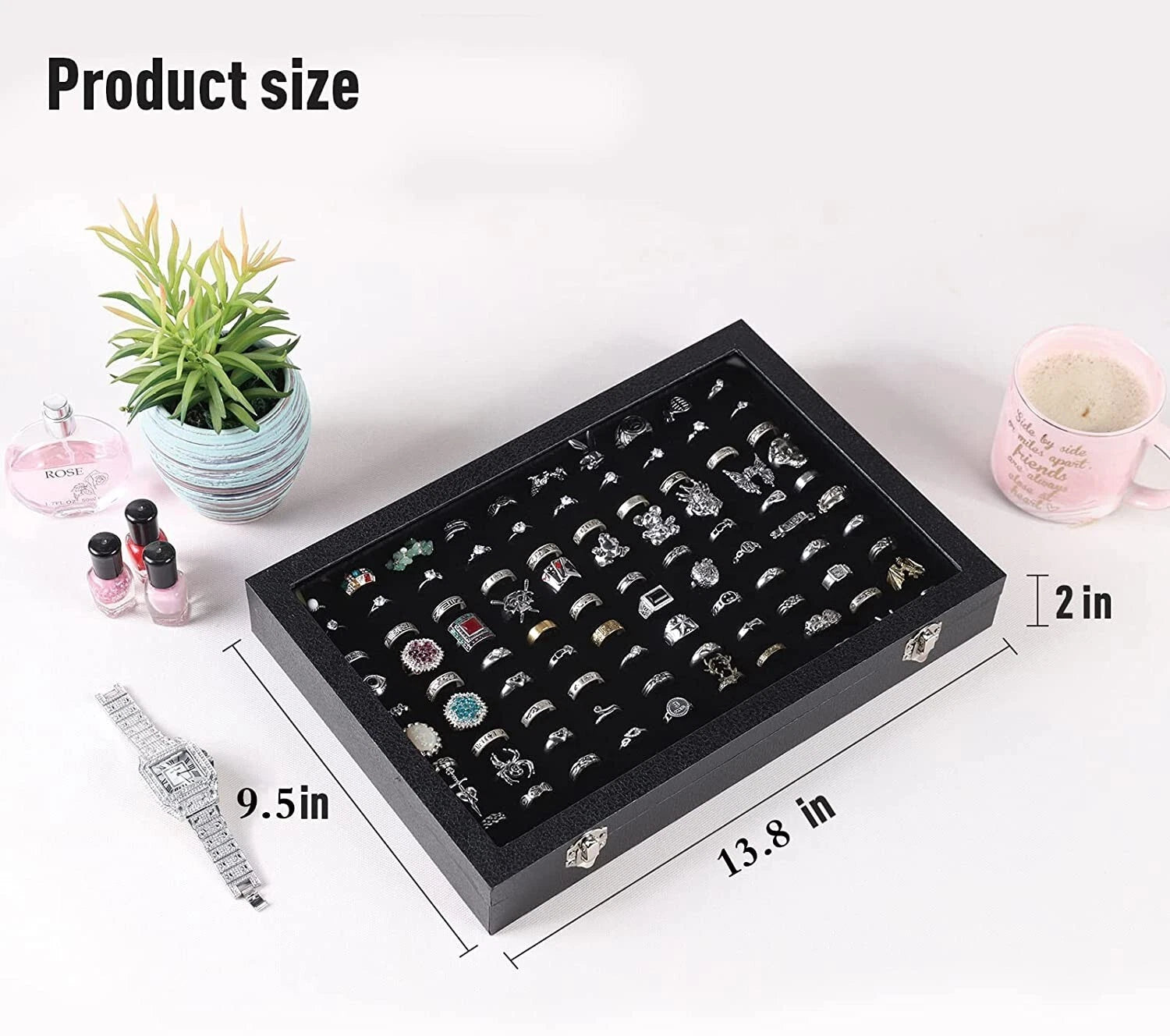 Black 100 Slots Ring Organizer Box,Ring Display Case Storage Boxes with Glass | eBay