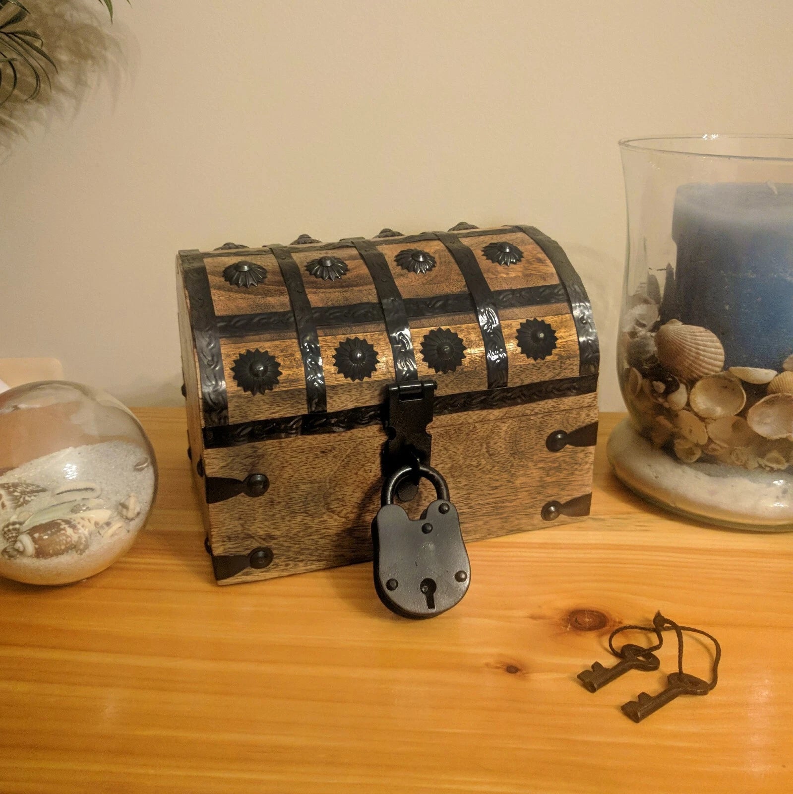 8"x6"x6" Wood Pirate's Treasure Chest Nautical Jewelry Box, Includes Lock & Keys 850018633550| eBay