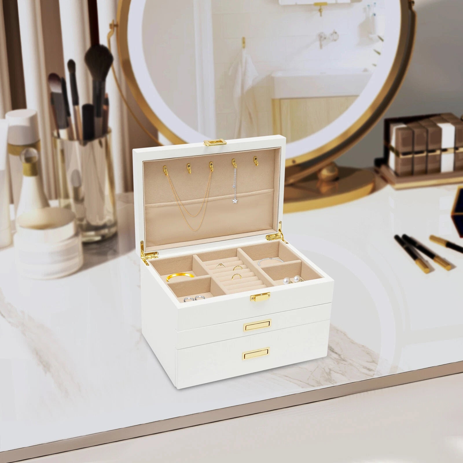 3-Layer Jewelry Organizer Box Earring Ring Necklace Bracelet Storage Case White | eBay