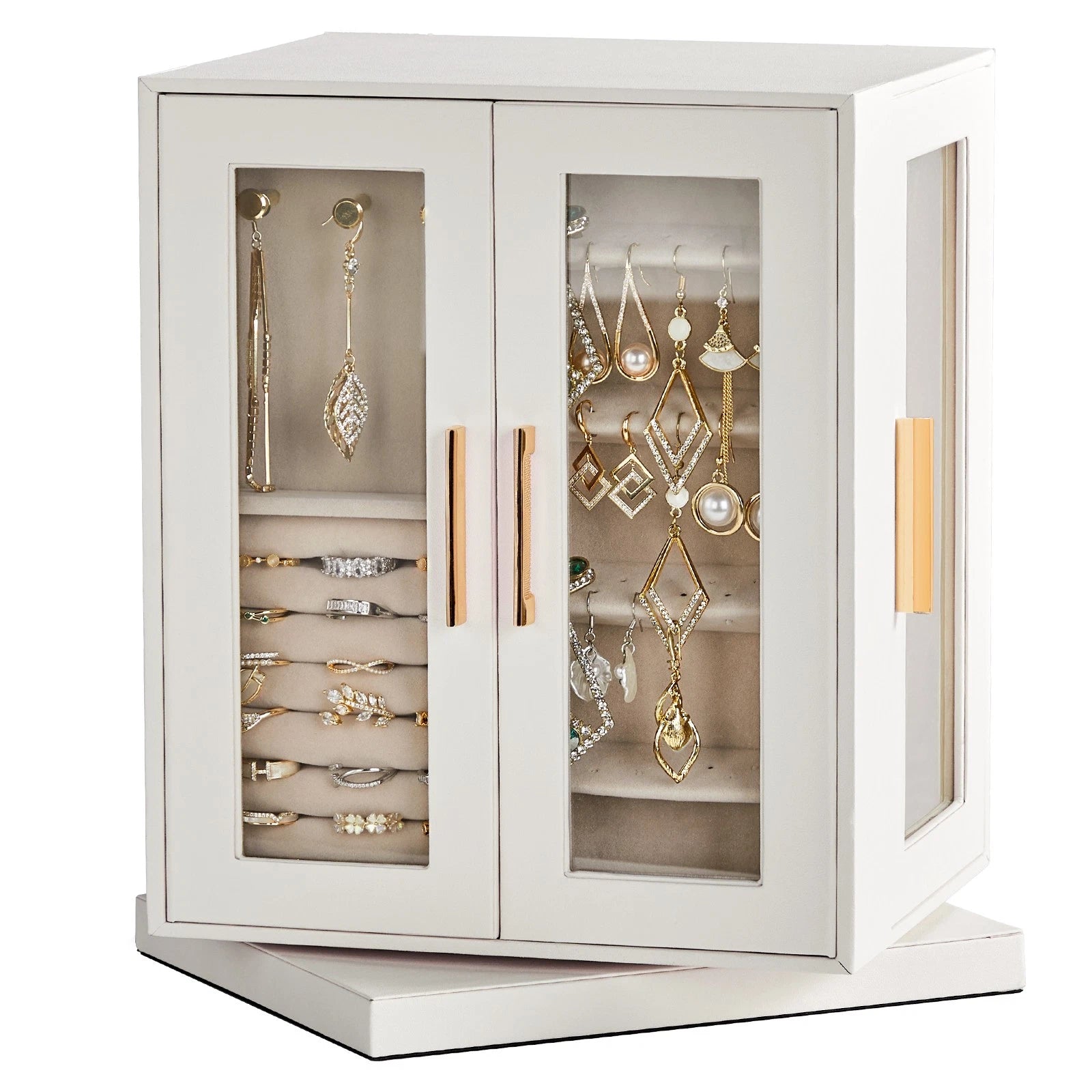 360° Rotating Jewelry Box Large Storage for Earrings Velvet Jewelry Cabinet | eBay