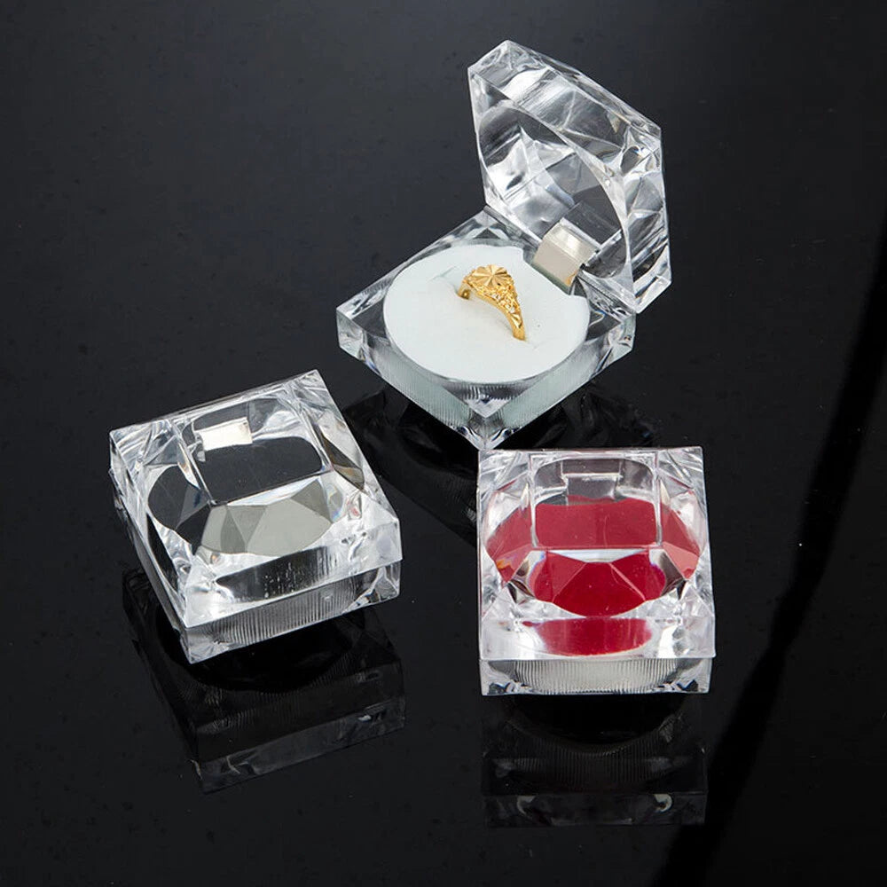 12 PC Clear Crystal Ring Gift Boxes Earrings Jewelry Storage Box BlACK RED WHITE | eBay