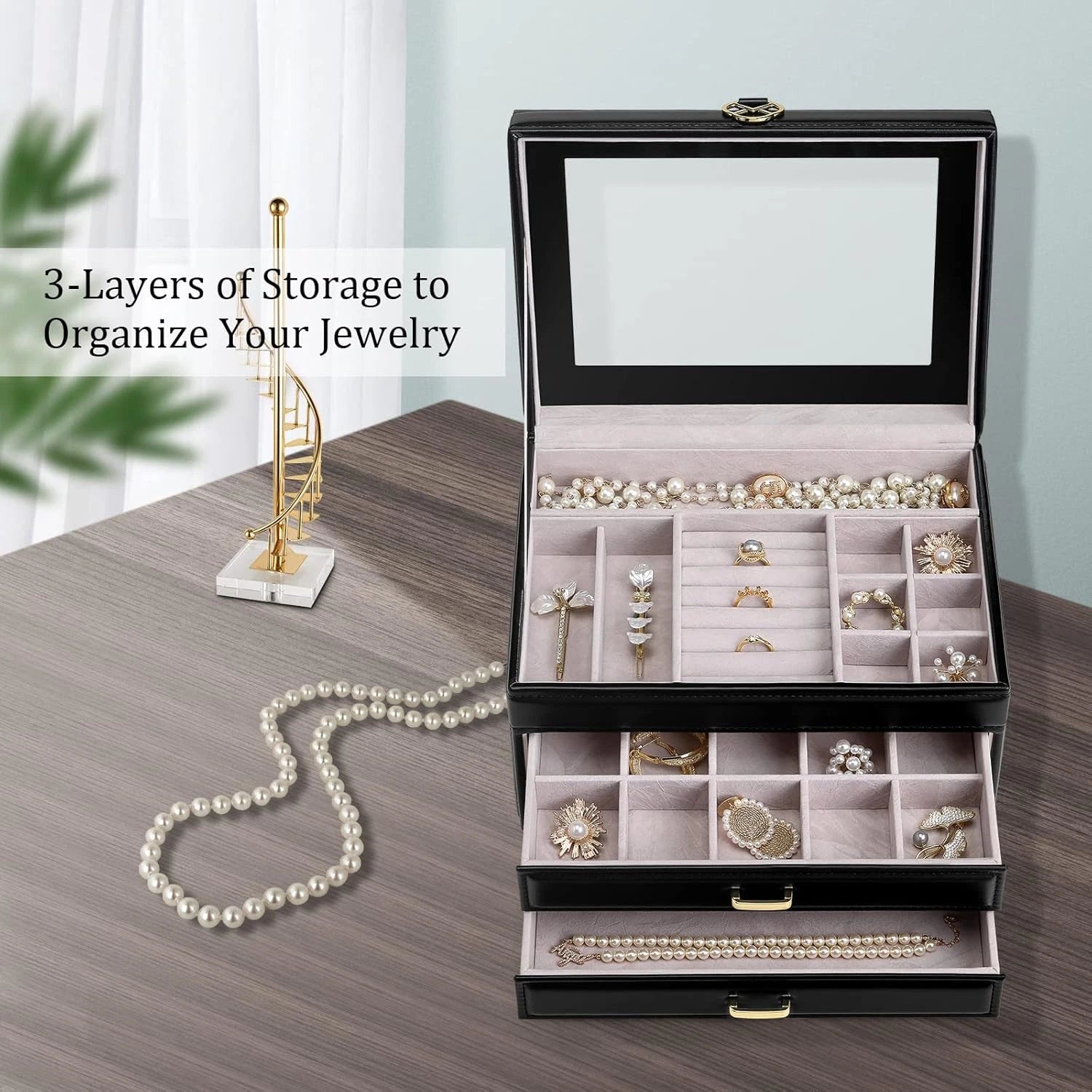 3-Layer Jewelry Box for Women Girls - Jewelry Organizer Box with Glass Lid - Jew | eBay