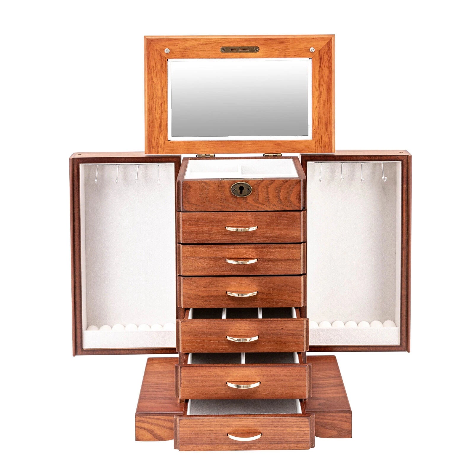 7 Layers Jewelry Box Wooden for Wowen Large Organizer Box with Mirror Safe Lock | eBay