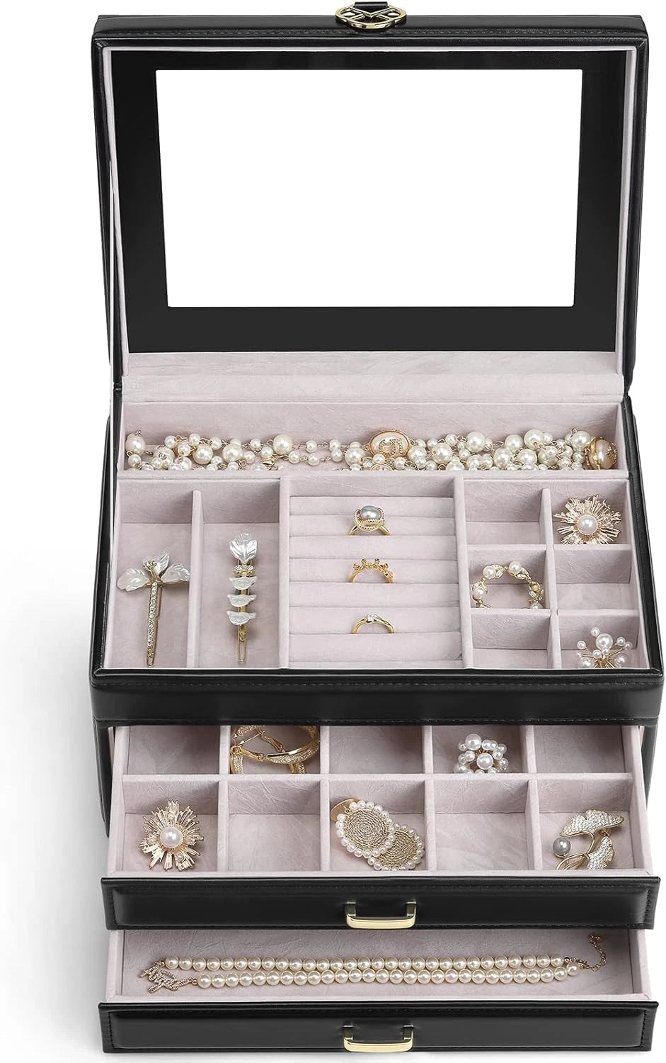 3-Layer Jewelry Box for Women Girls - Jewelry Organizer Box with Glass Lid - Jew | eBay