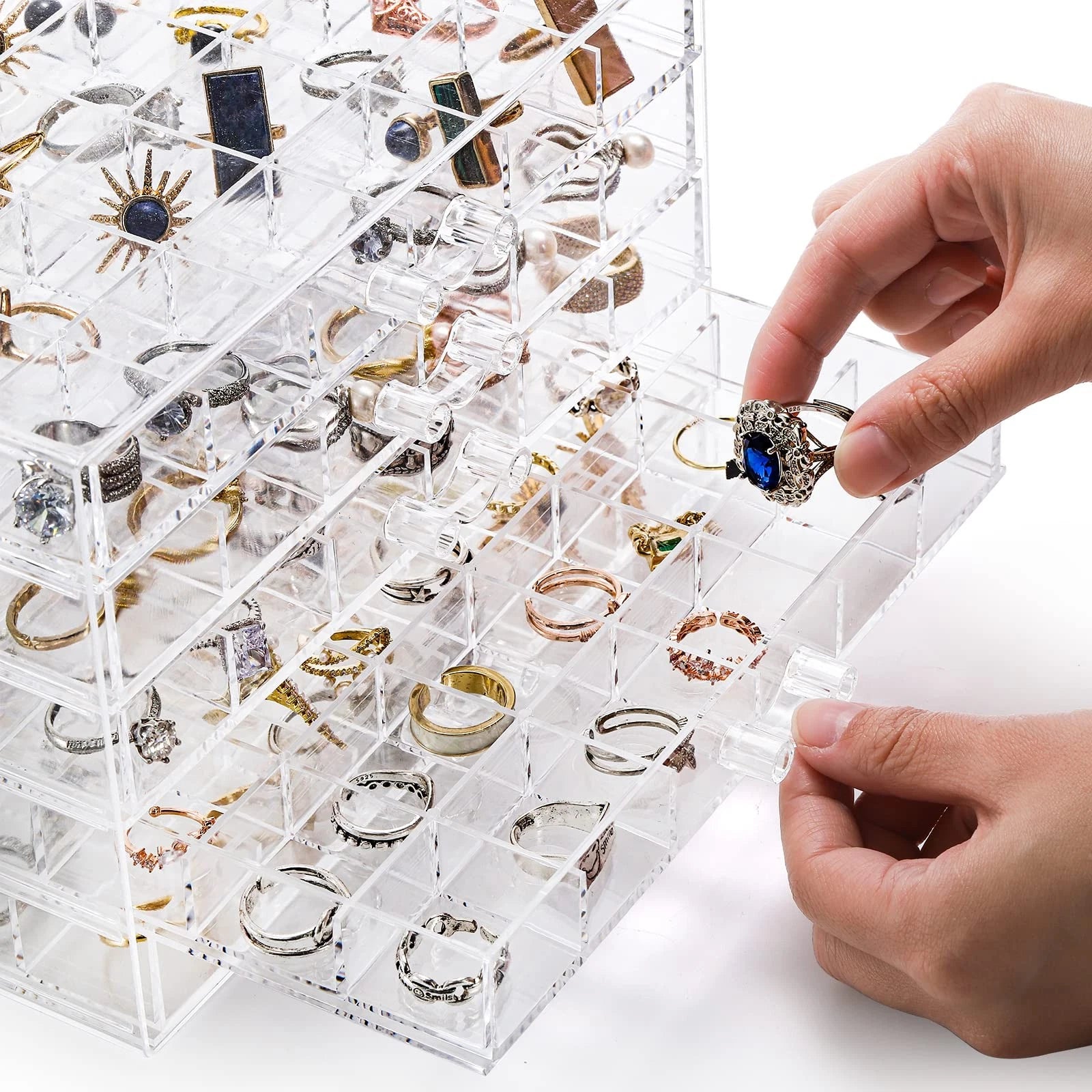 Acrylic Jewelry Storage Box Earring Holder with 5 Drawers, 120 Grids Jewelry ... | eBay