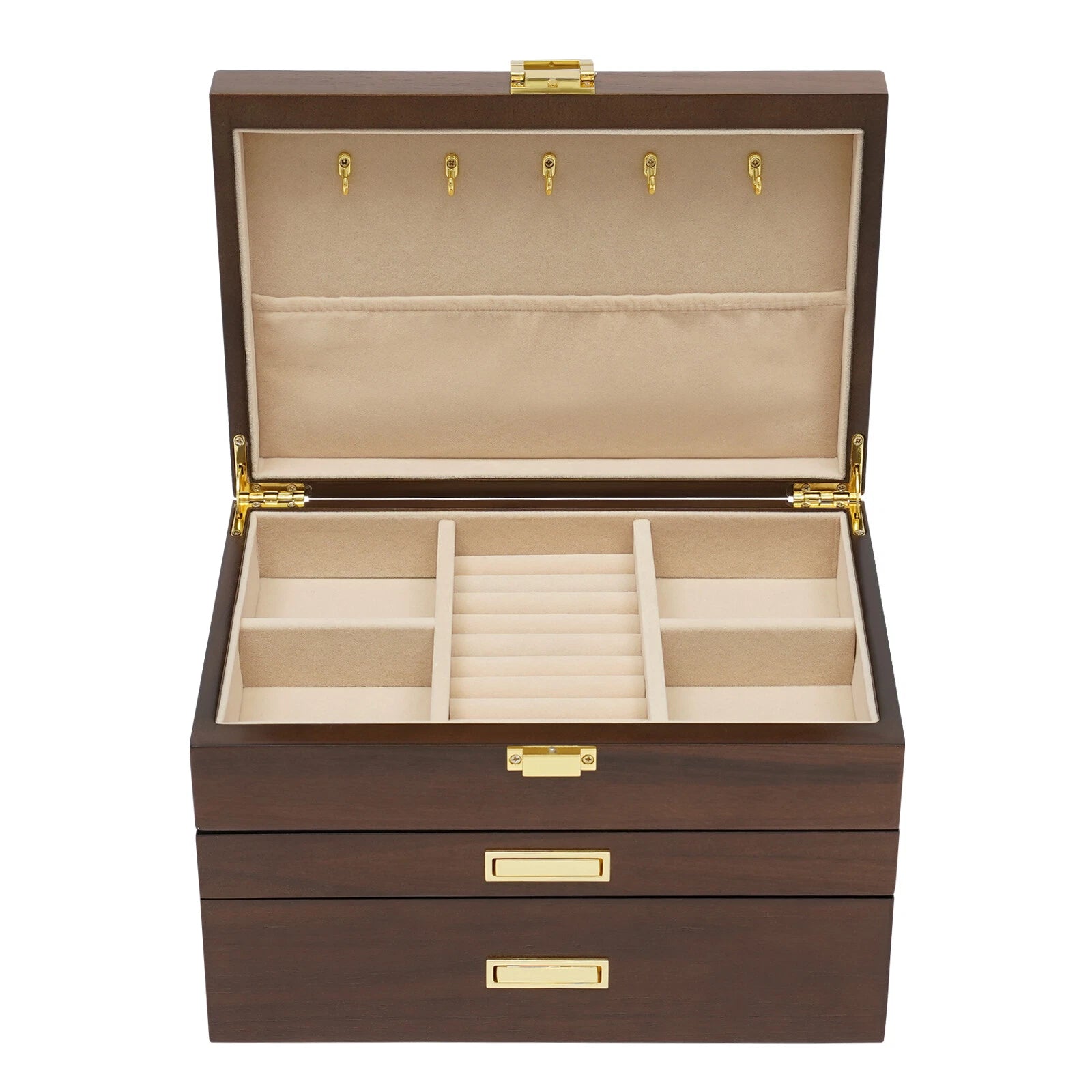 3 Layers Wooden Organizer Jewelry Storage Box w/ 2 Drawers Cabinet | eBay