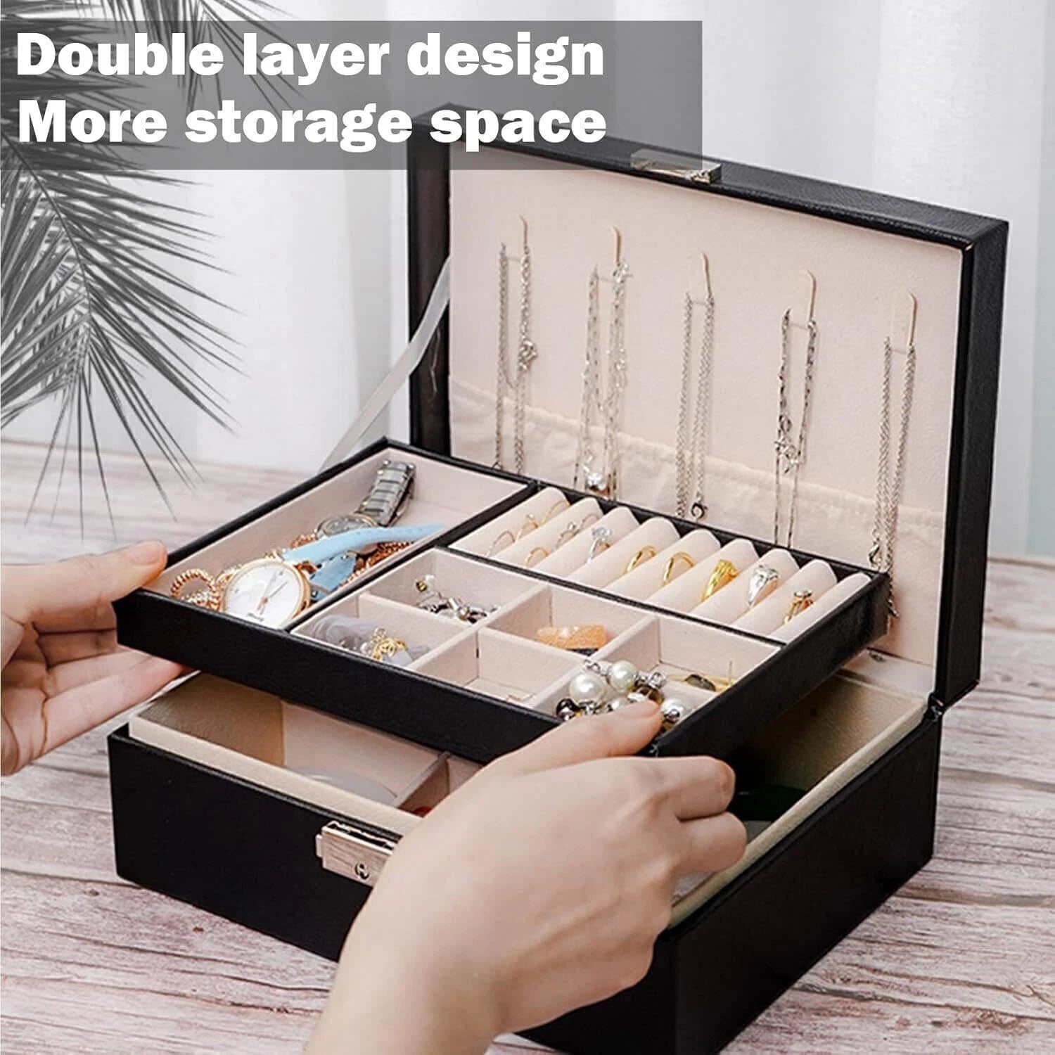 2 Layer Jewelry Organizer Box, PU Leather Jewelry Box with Removable Tray NEW | eBay