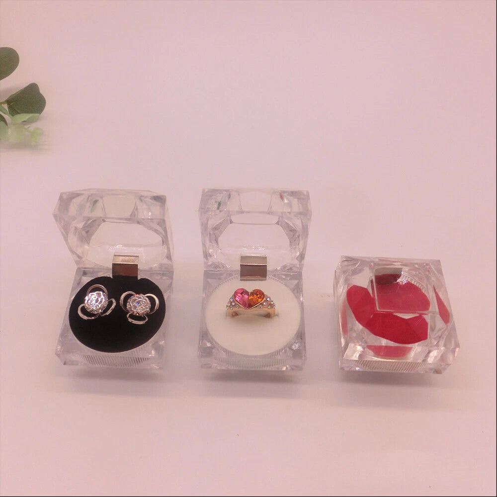 12 PC Clear Crystal Ring Gift Boxes Earrings Jewelry Storage Box BlACK RED WHITE | eBay