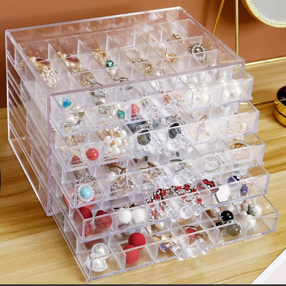 Earring Storage Box Organizer Acrylic Jewelry Storage Box Holder 5 Drawers Tr... | eBay