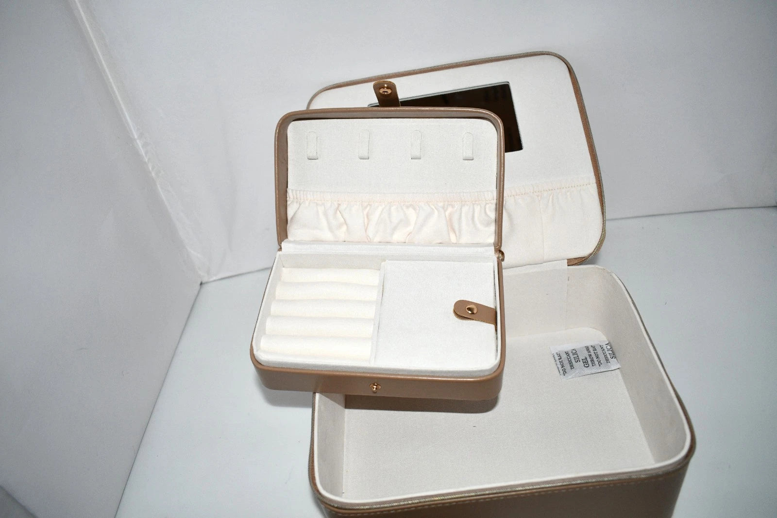 A New Day Jewelry Organizer & Travel Zip Case | Faux Leather Beige Storage Box w | eBay