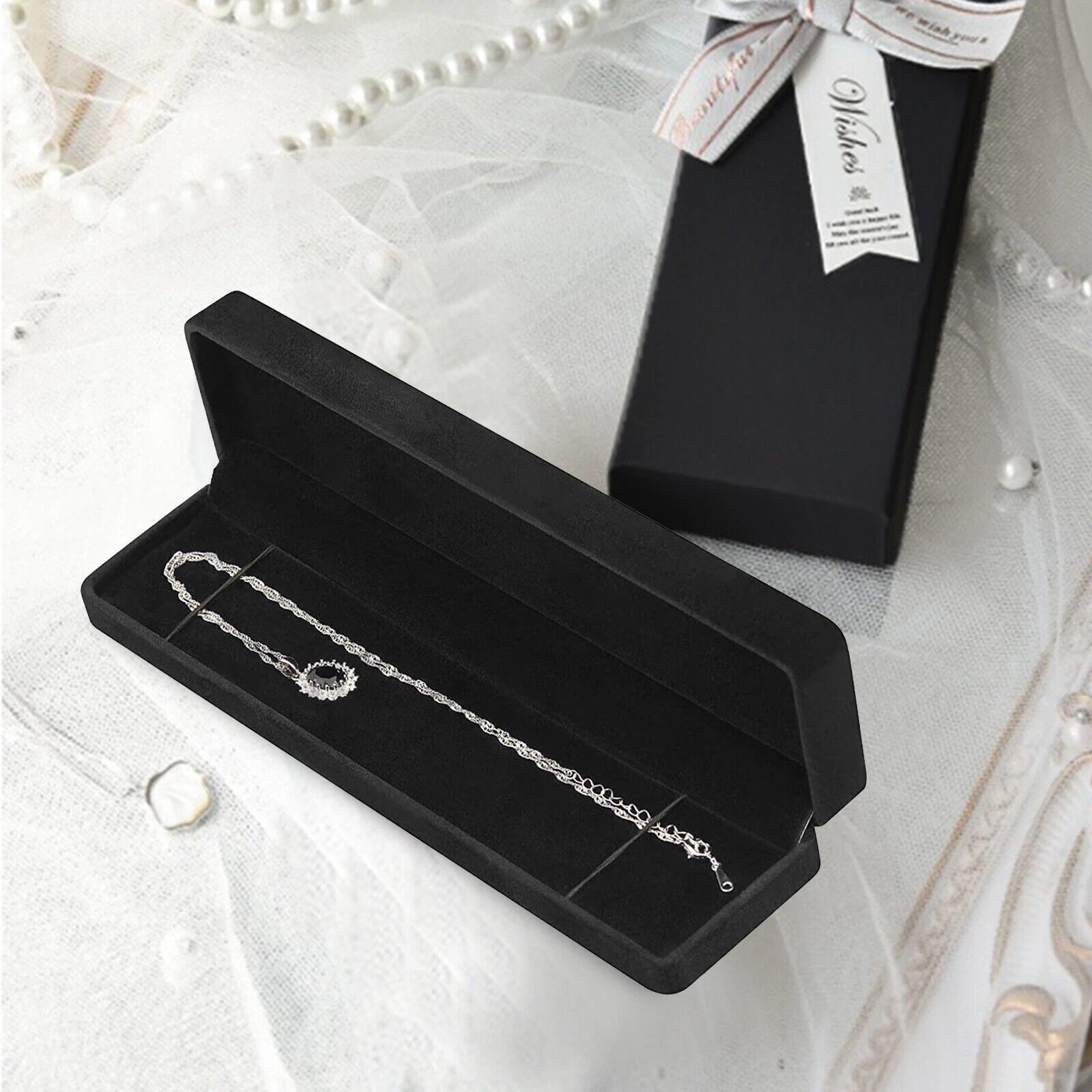 Black Velvet Bracelet Chain Necklace Gift Box Case Jewelry Display for Weddings | eBay