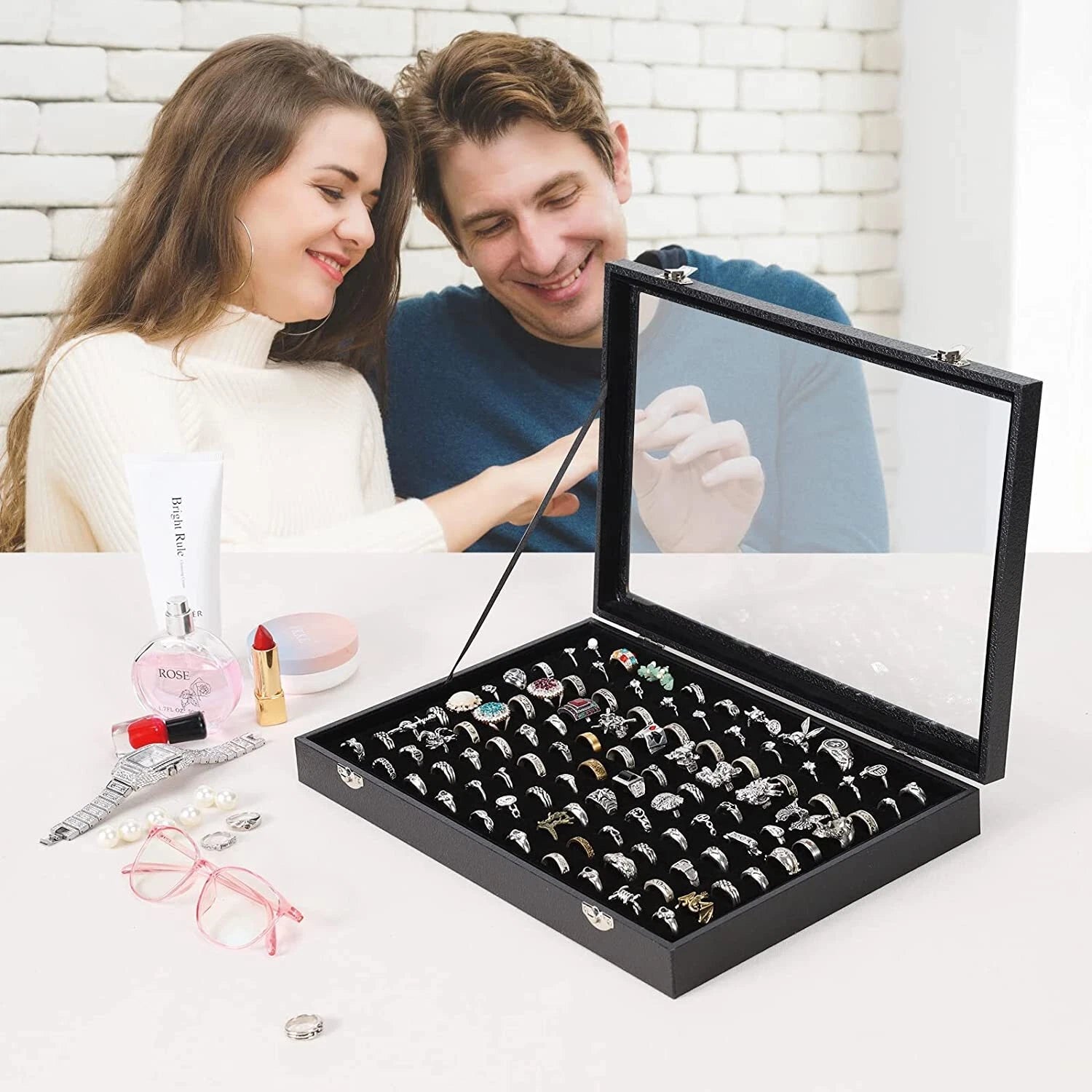 2X 100 Slots Ring Case Organizer Display Box,Rings Holder Storage Boxes | eBay