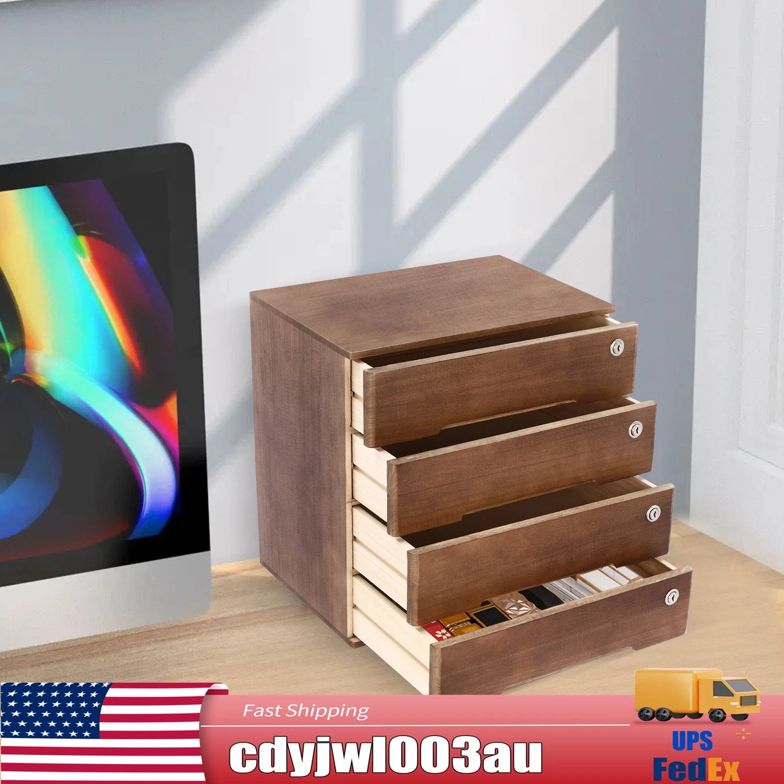 4 Layers Vintage Jewelry Organizer Wooden File Storage Box with Lockable Drawers | eBay