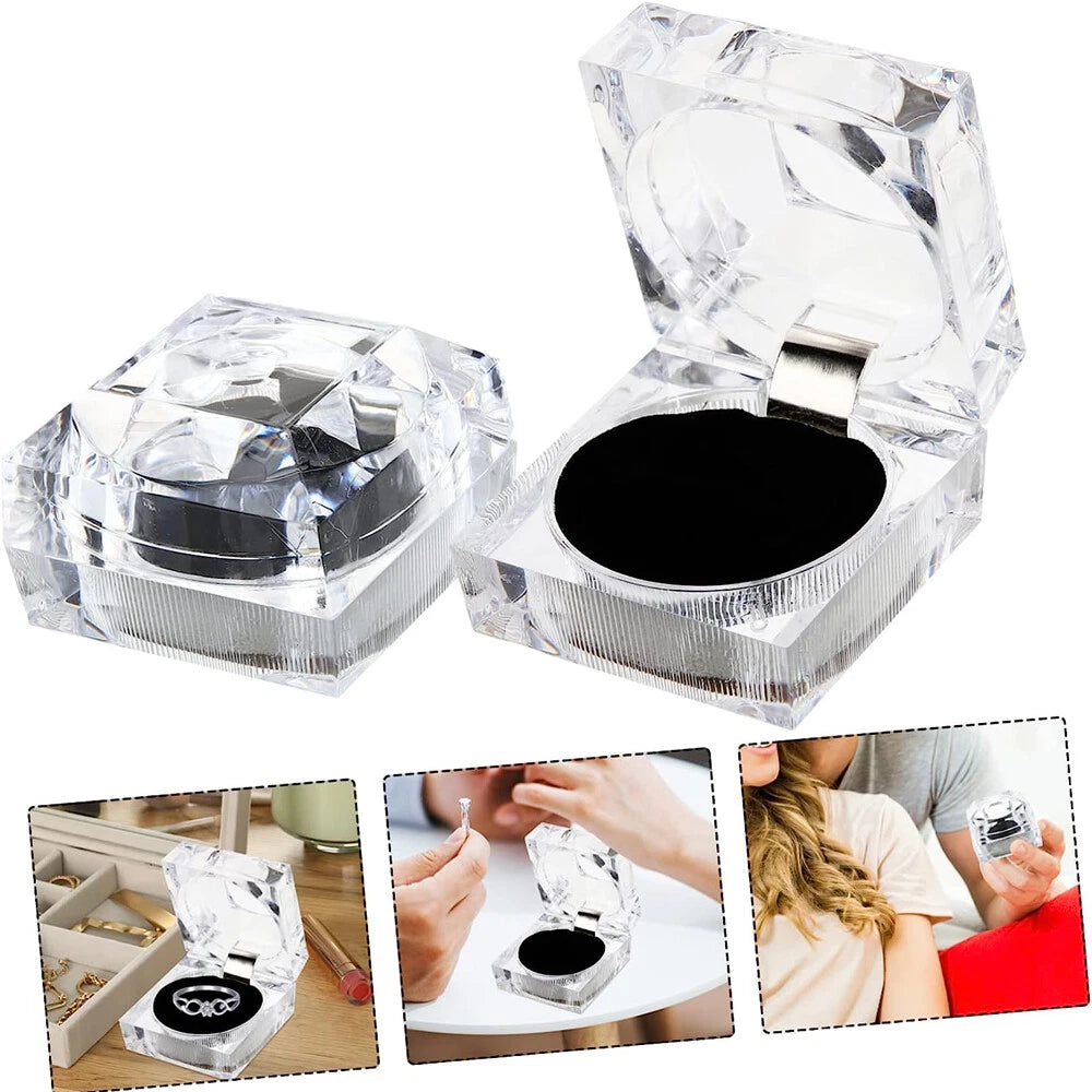 12 PC Clear Crystal Ring Gift Boxes Earrings Jewelry Storage Box BlACK RED WHITE | eBay