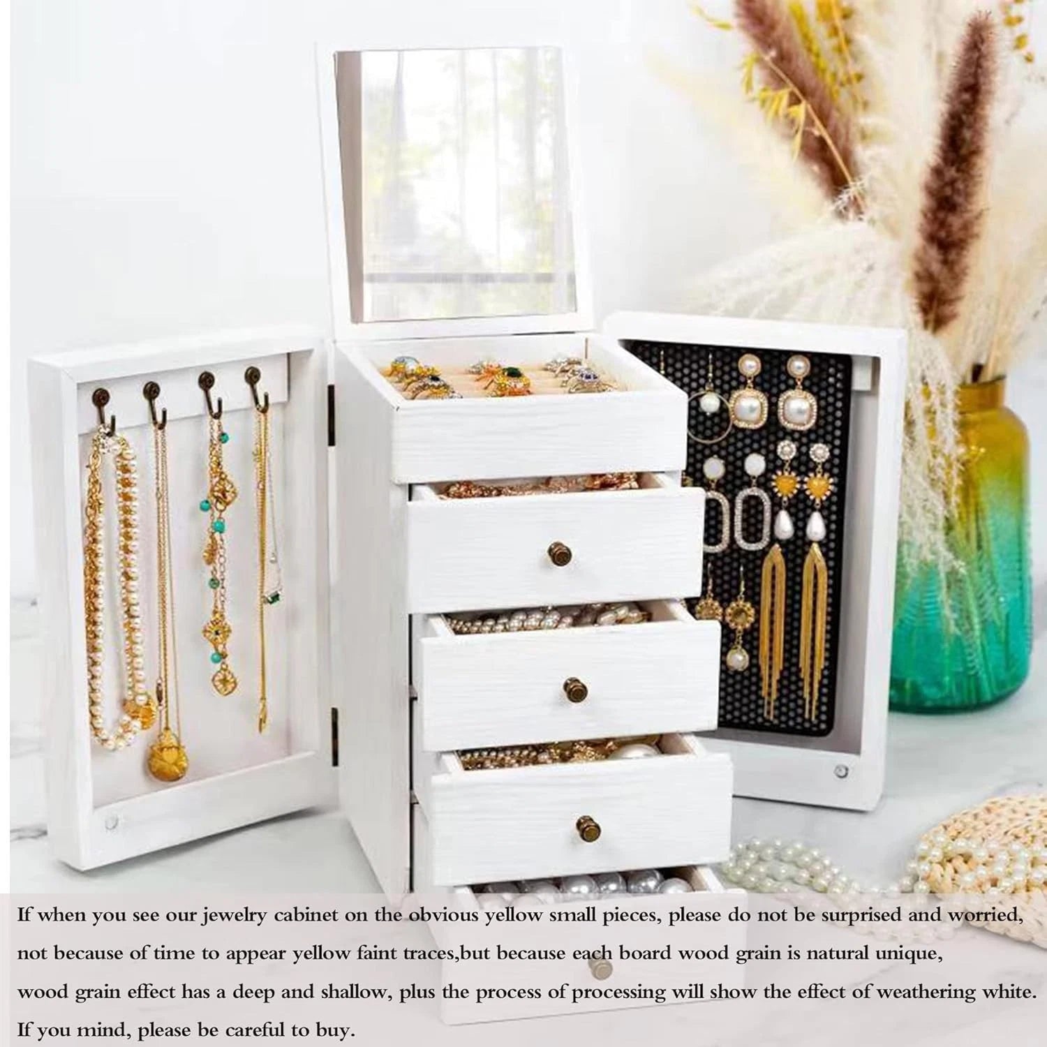 Charming White 5-Layer Jewelry Storage Box with Built-in Mirror & 4 Drawers | eBay