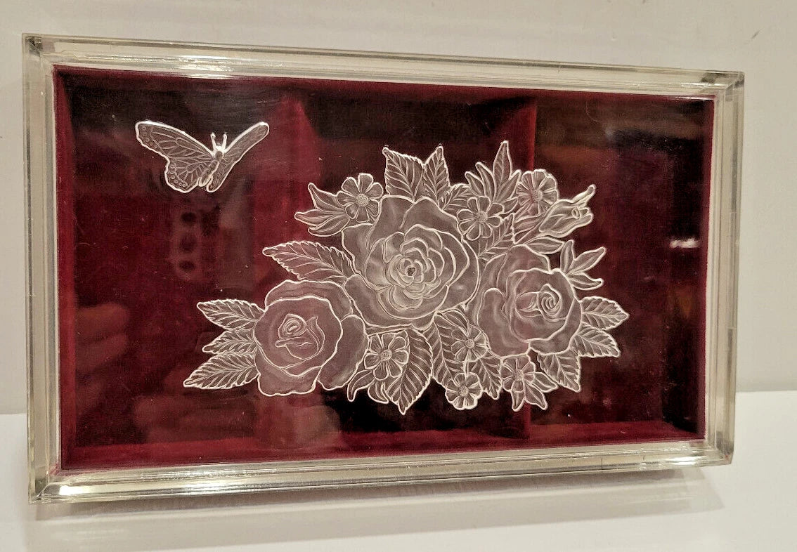 3 Compartment Jewelry Box/Organizer/Display Case 5” x 8.5” x 1.5” Frosted Floral | eBay