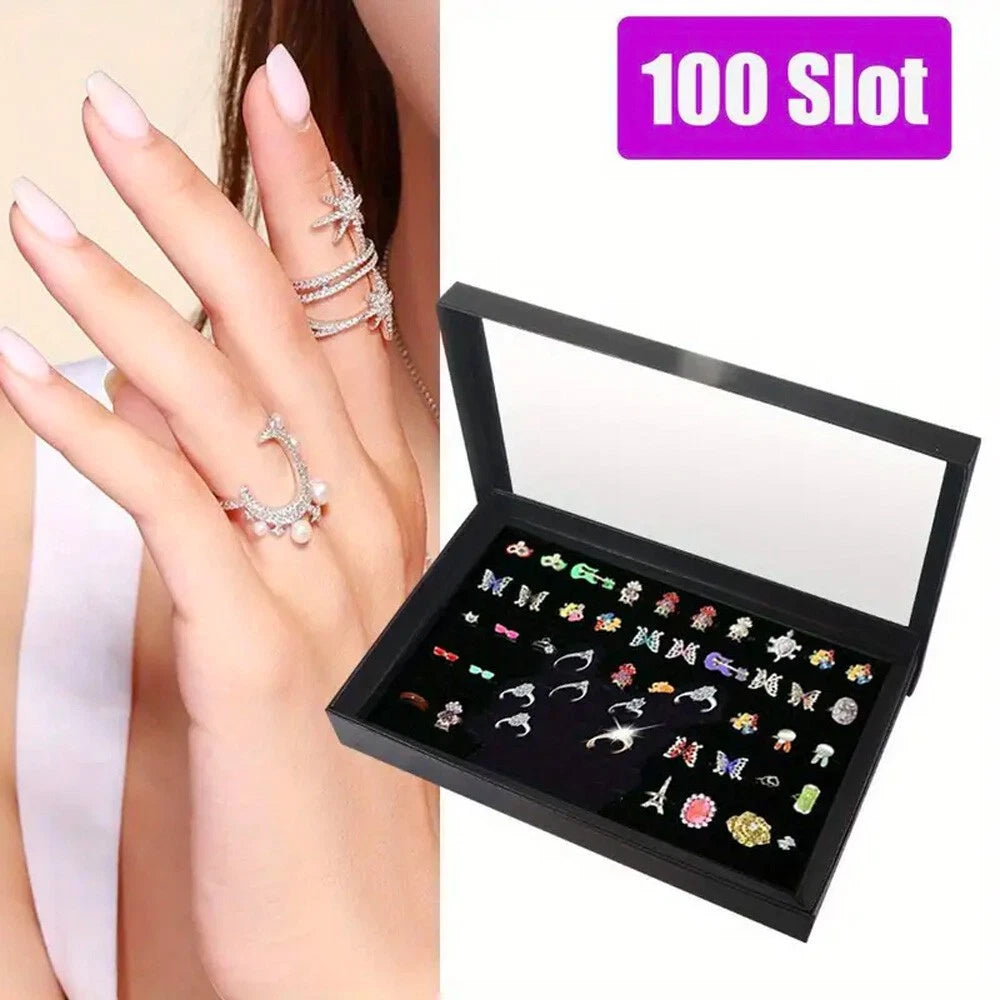 100 Slots Ring Box Jewelry Display Organizer Tray Holder Earrings Storage Case | eBay