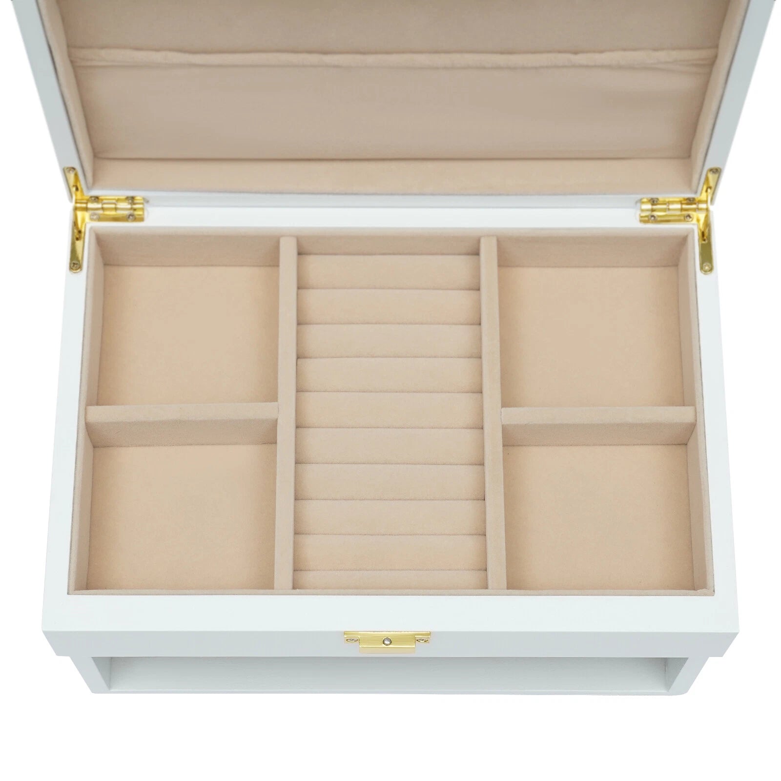 28CM Large Wooden Jewelry Storage Box White 3 Layers Organizer 2 Drawers Cabinet | eBay