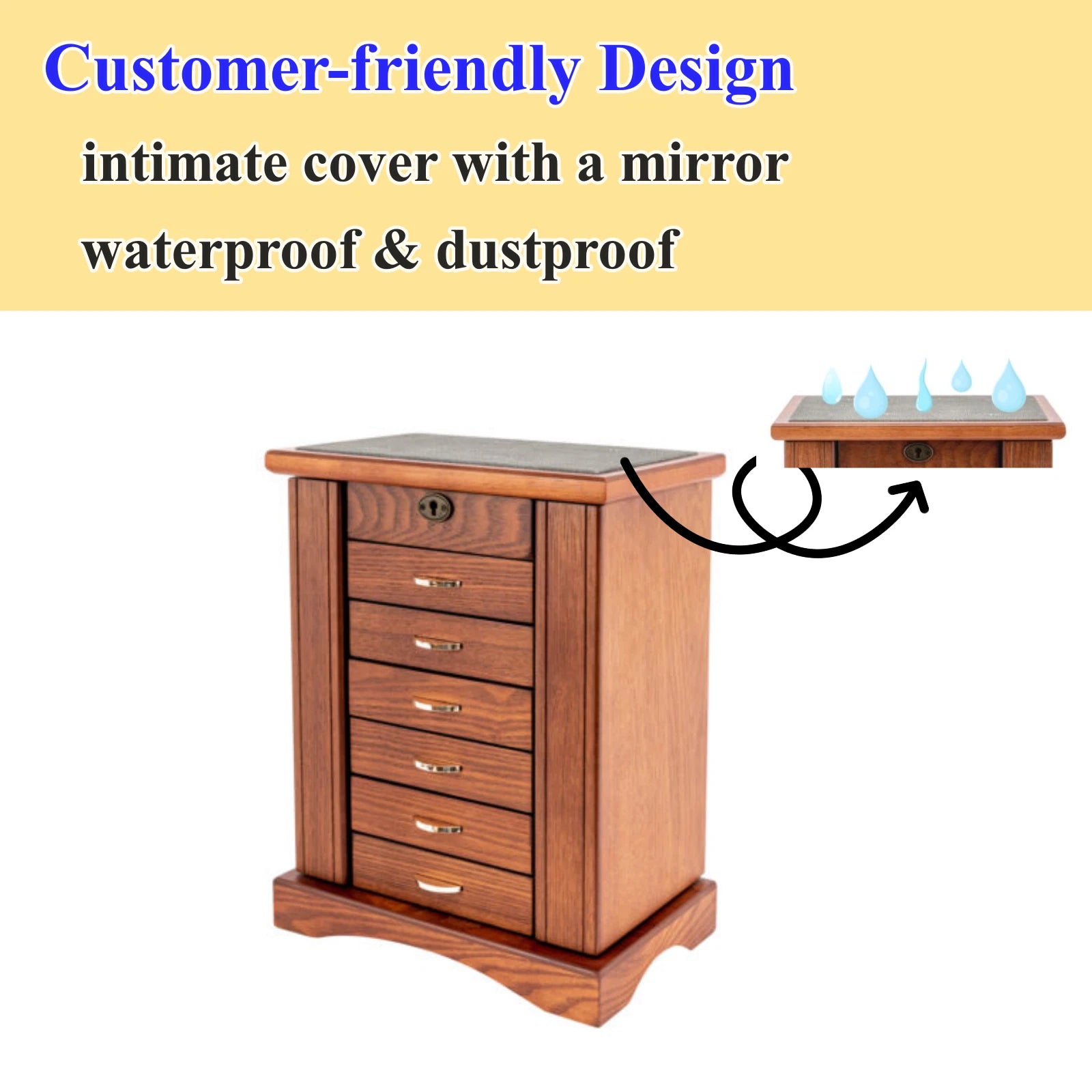 7 Layers Jewelry Box Wooden for Wowen Large Organizer Box with Mirror Safe Lock | eBay