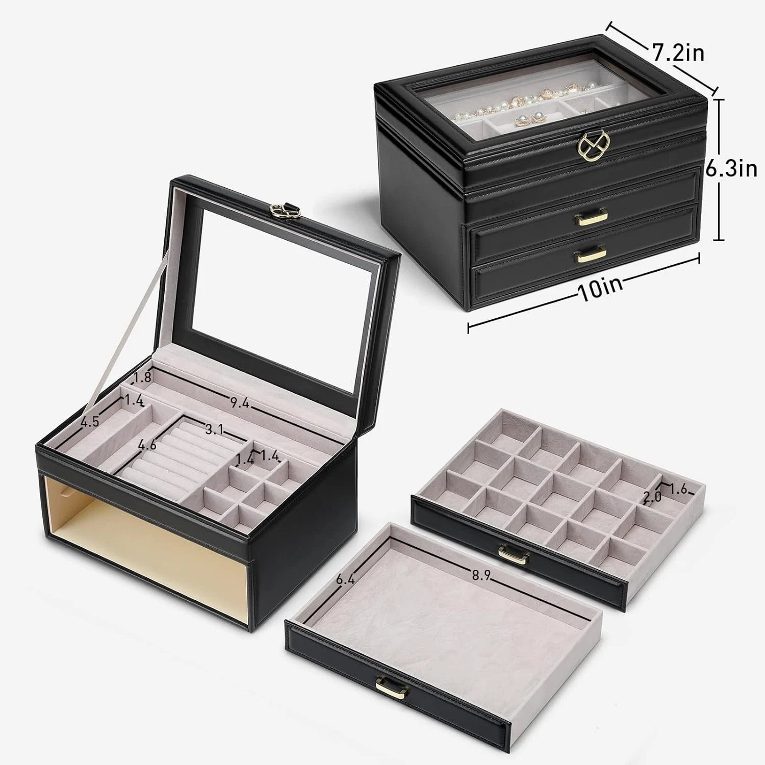 3-Layer Jewelry Box for Women Girls - Jewelry Organizer Box with Glass Lid - Jew | eBay