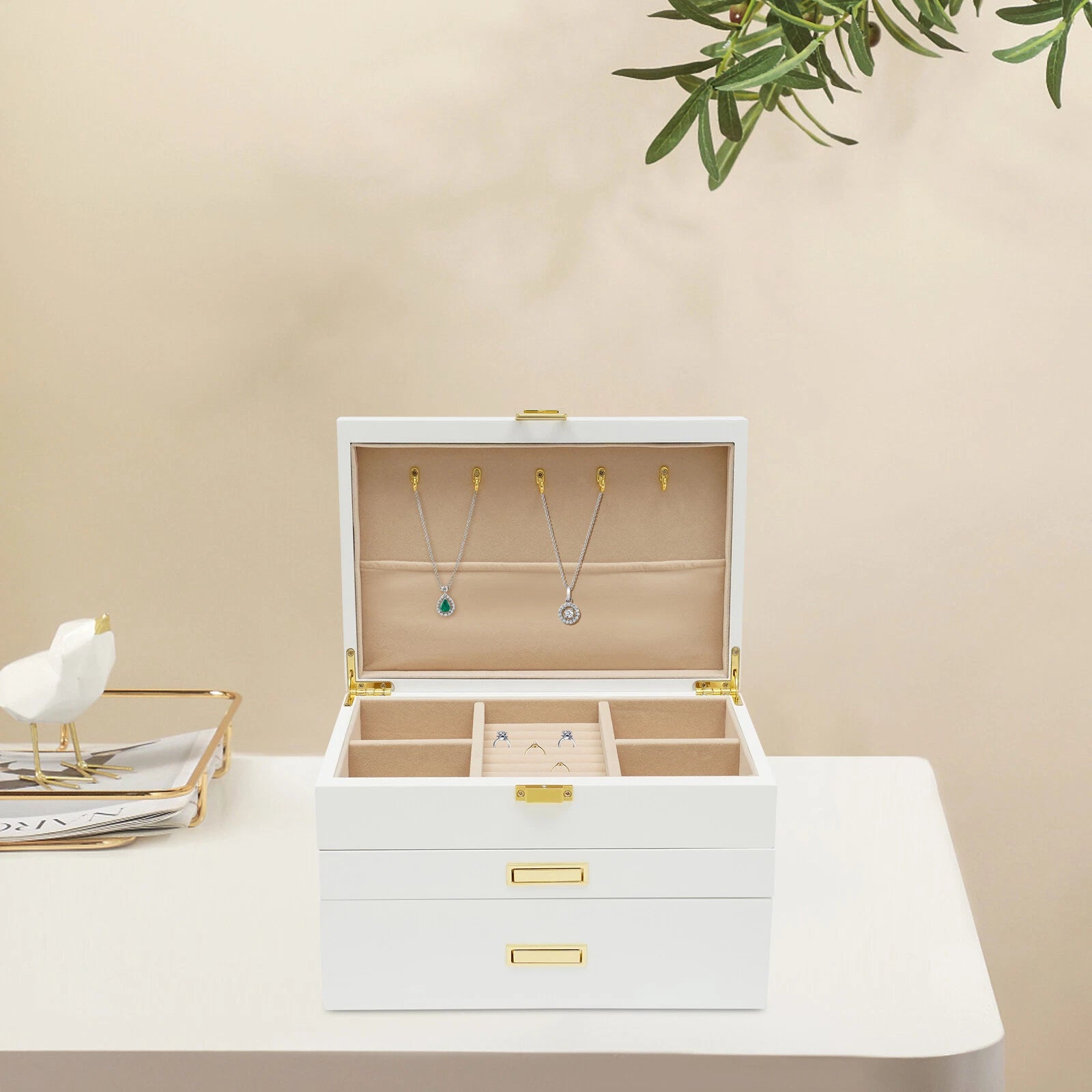 3-Layer Jewelry Organizer Box Earring Ring Necklace Bracelet Storage Case White | eBay