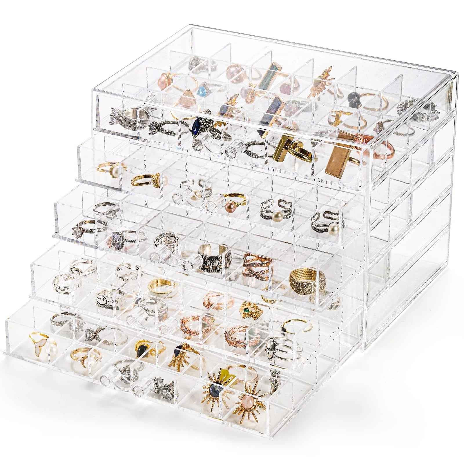 Acrylic Jewelry Storage Box Earring Holder with 5 Drawers, 120 Grids Jewelry ... | eBay