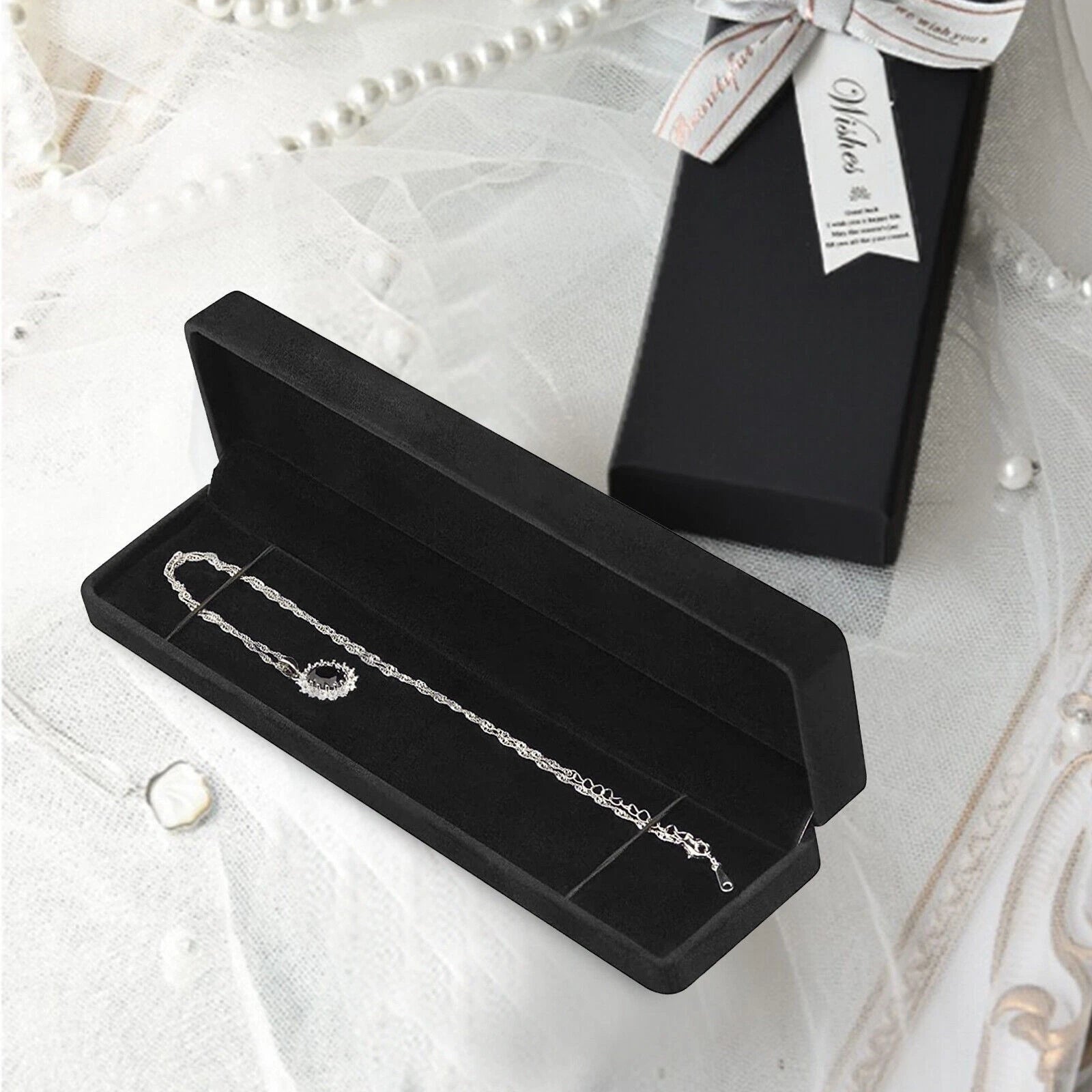 1PC Black Velvet Necklace Chain Gift Box Bracelet Storage Case Jewelry Display | eBay