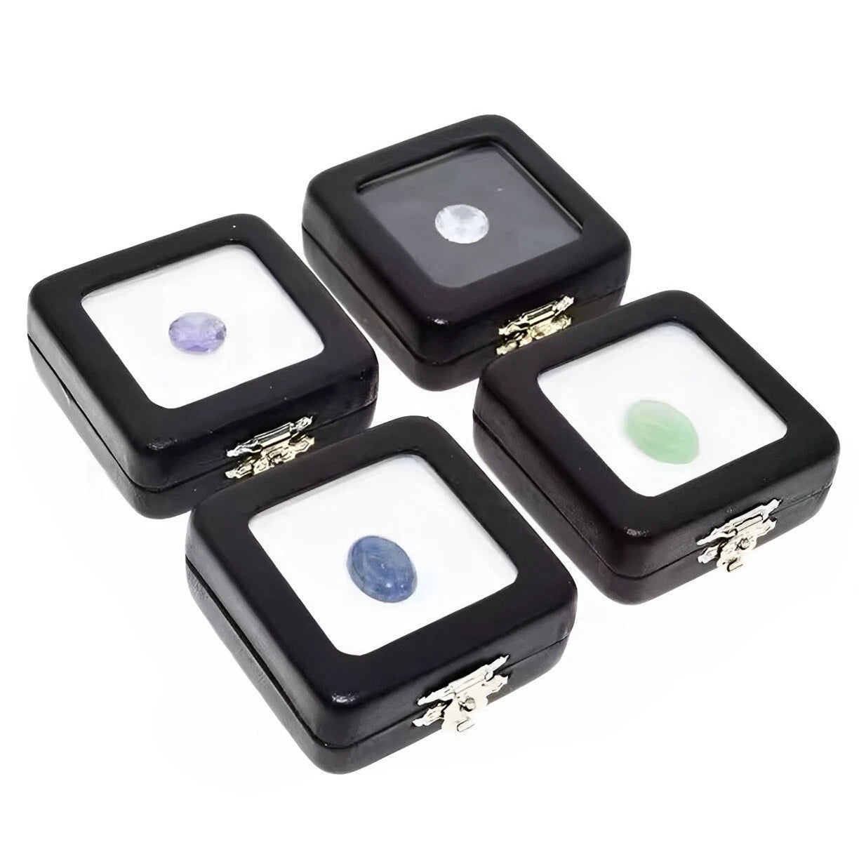 4x Pack PU Leather Gem Display Boxes | Jewelry Storage Case with Clear Window | eBay