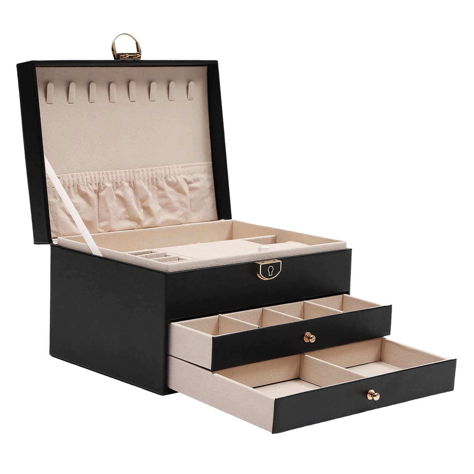 3-Layer Jewelry Box Organizer with Lockable Storage and Velveteen Lining | eBay
