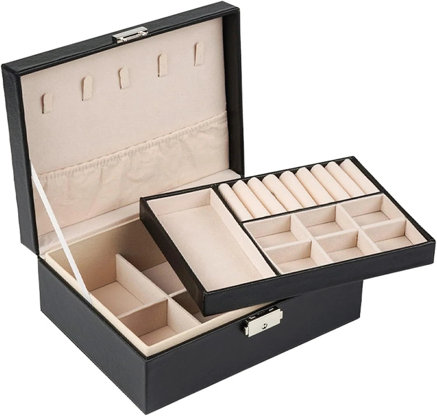 2 Layer Jewelry Organizer Box, PU Leather Jewelry Box with Removable Tray NEW | eBay