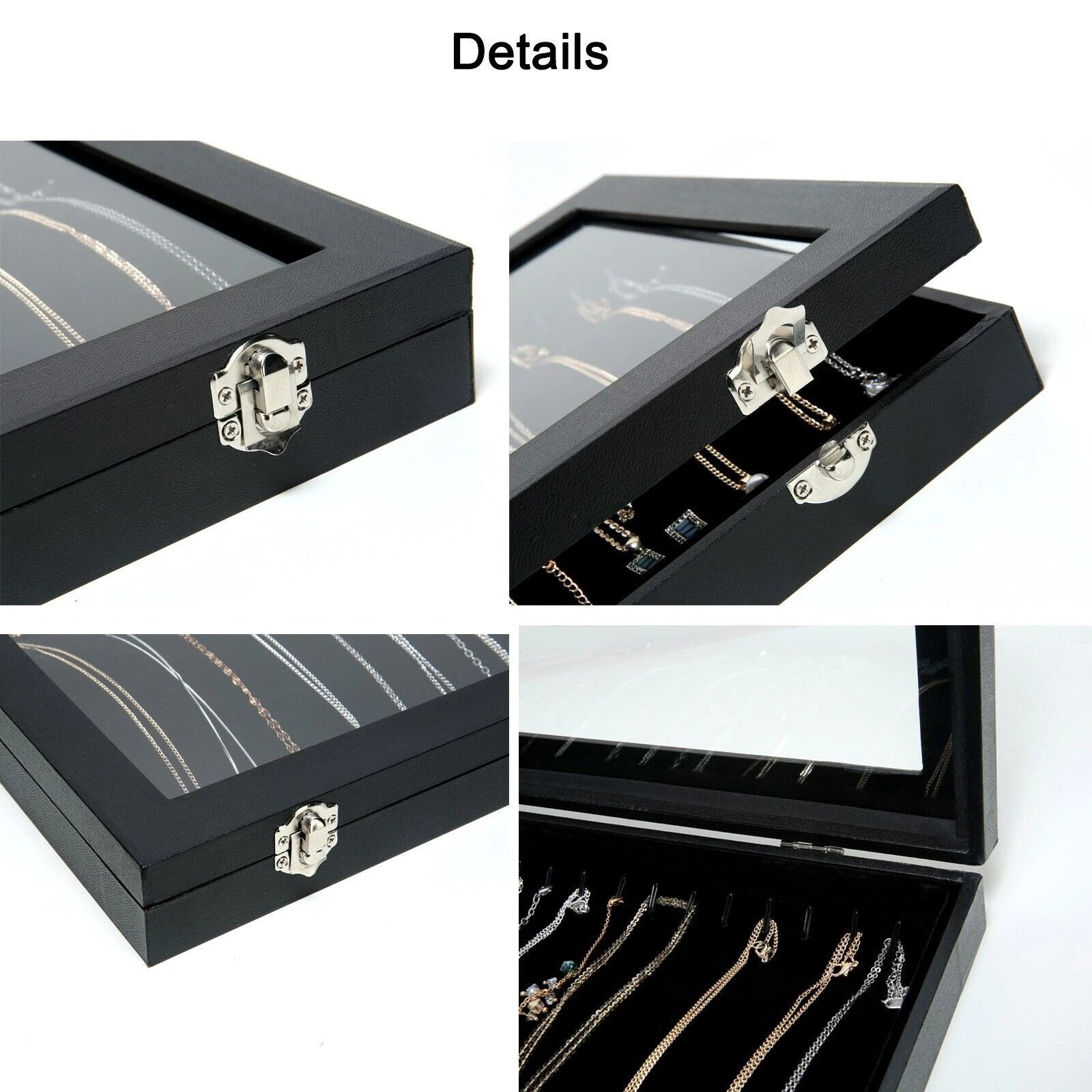 20 Hooks Velvet Necklace Organizer Box Necklace Holder Tray with Clear Lid Black | eBay