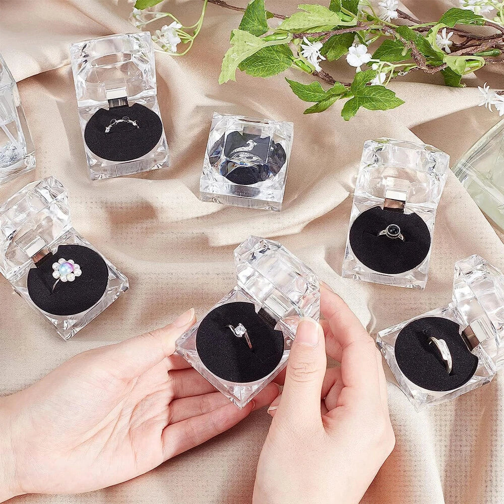 12 PC Clear Crystal Ring Gift Boxes Earrings Jewelry Storage Box BlACK RED WHITE | eBay
