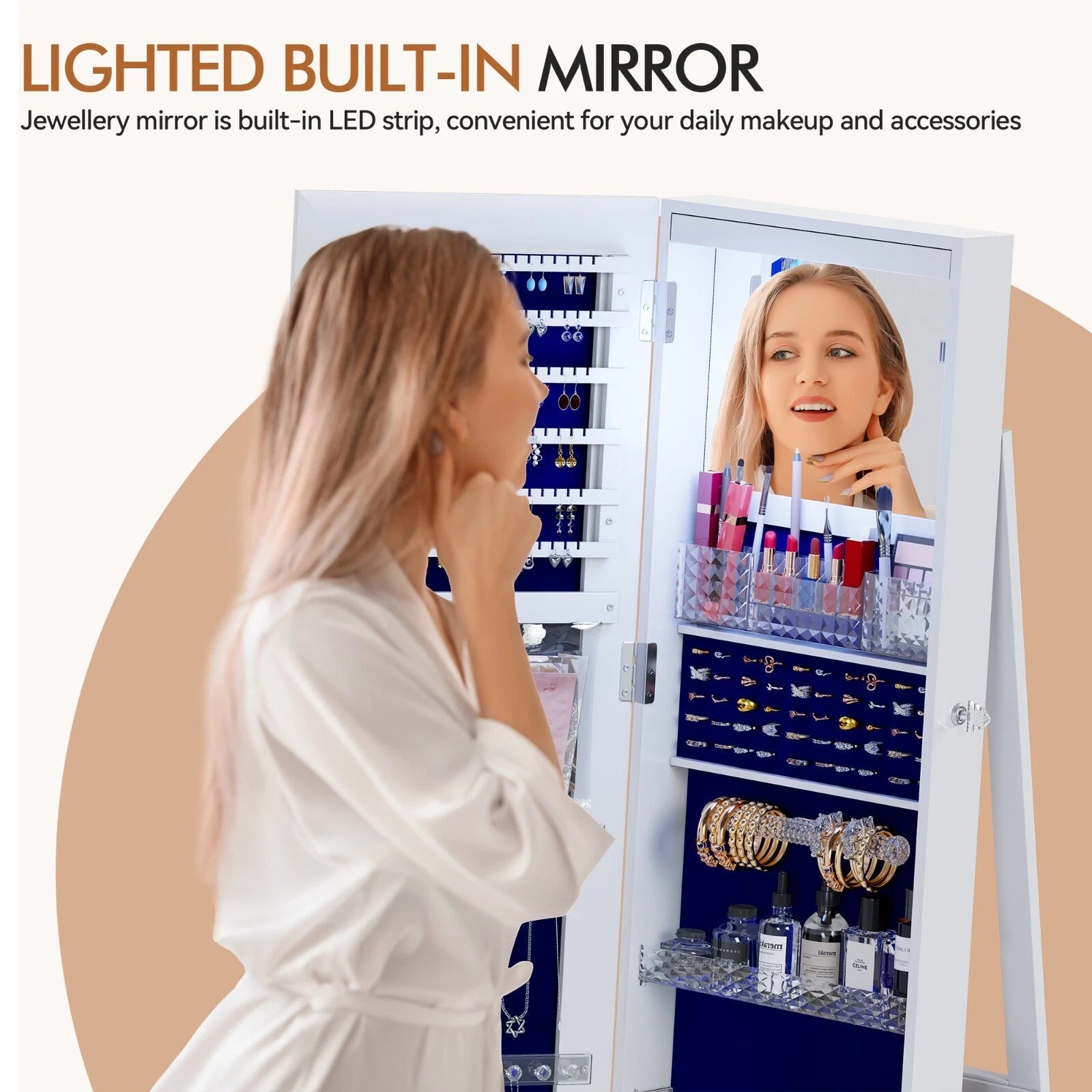 360°Rotating LED Jewelry Armoire with Lockable, Large Capacity Jewelry Organizer | eBay