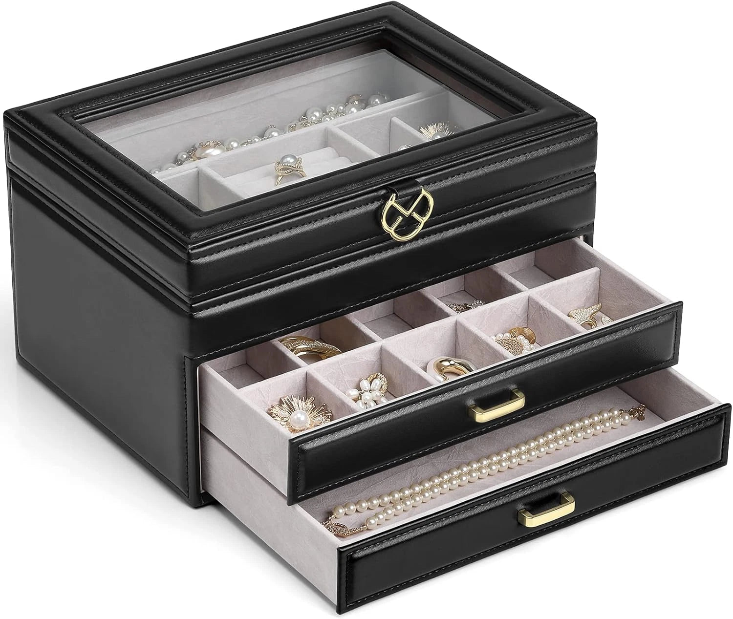 3-Layer Jewelry Box for Women Girls - Jewelry Organizer Box with Glass Lid - Jew | eBay