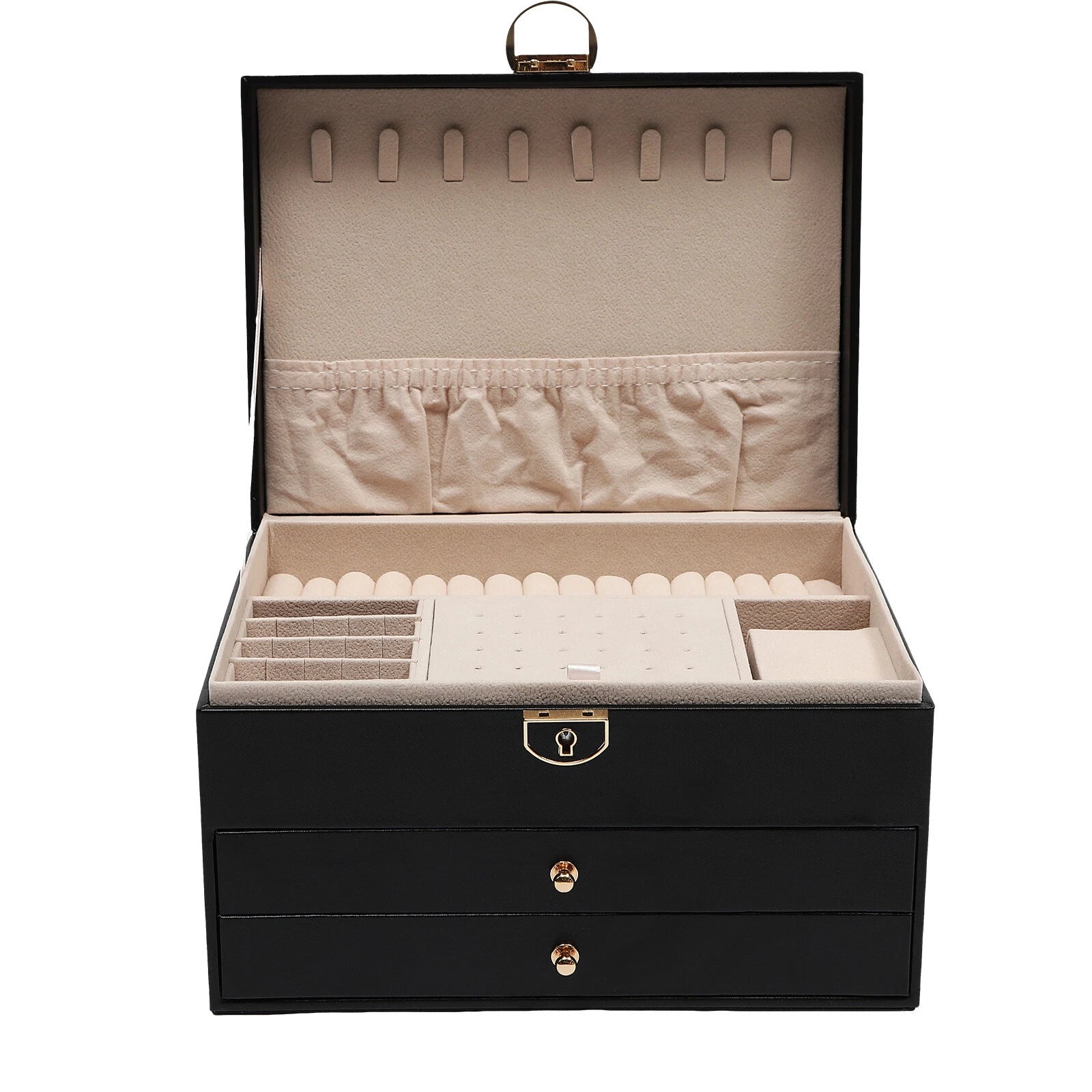 3-Layer Jewelry Box Organizer with Lockable Storage and Velveteen Lining | eBay