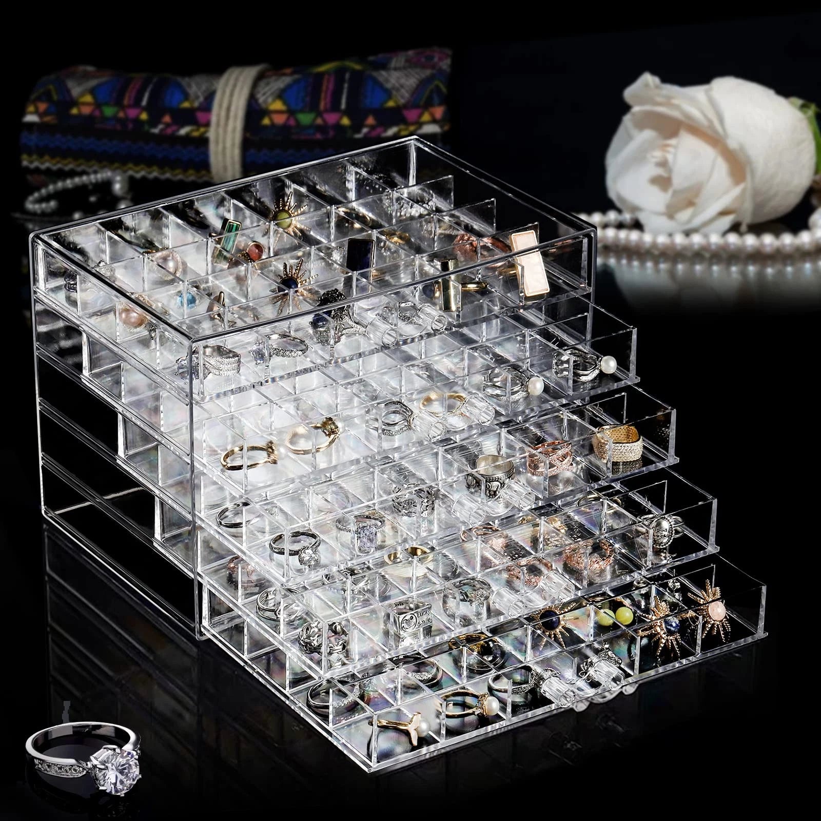 Acrylic Jewelry Storage Box Earring Holder with 5 Drawers, 120 Grids Jewelry ... | eBay