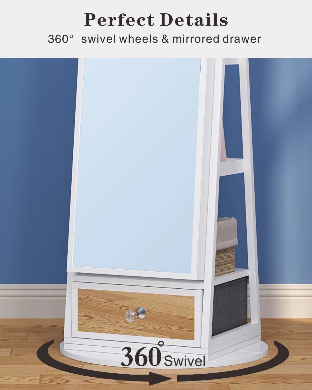 Full-Length Mirror Jewelry Cabinet, 360° Swivel Jewelry Armoire with LED Lights | eBay