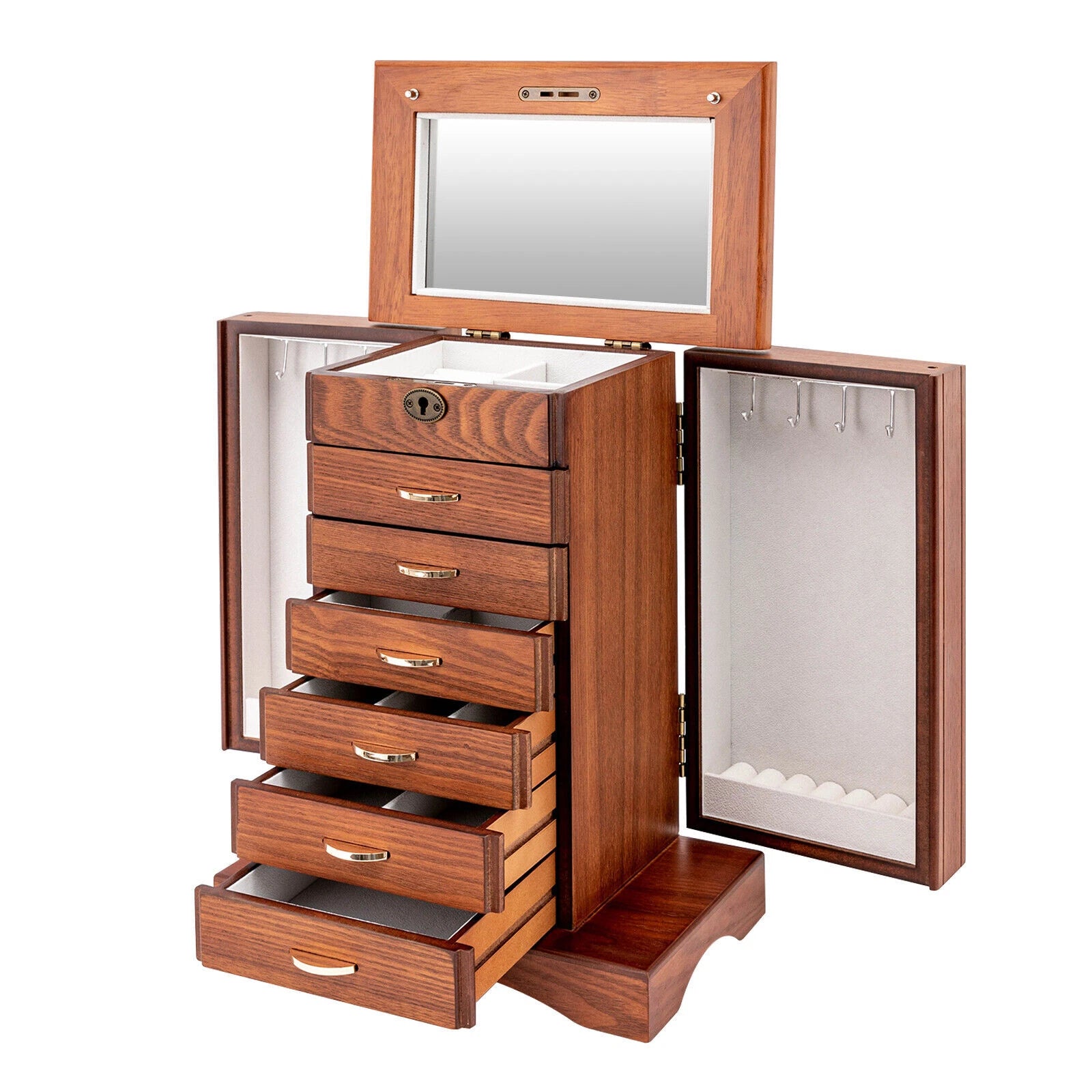 7 Layers Jewelry Box Large Wooden Organizer Box with Mirror Safe Lock for Women | eBay