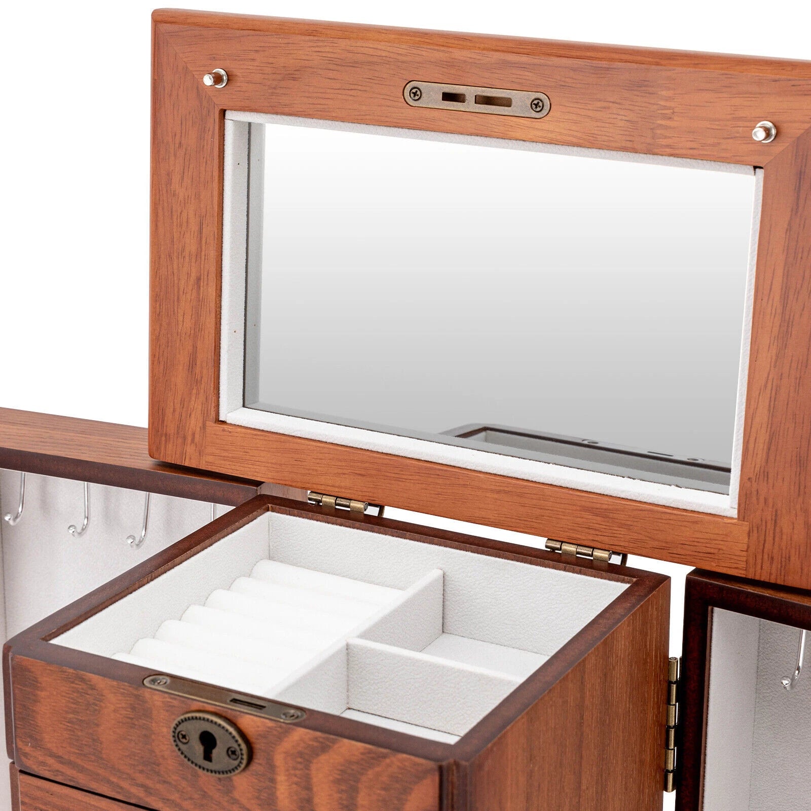 7 Layers Jewelry Box Wooden for Wowen Large Organizer Box with Mirror Safe Lock | eBay