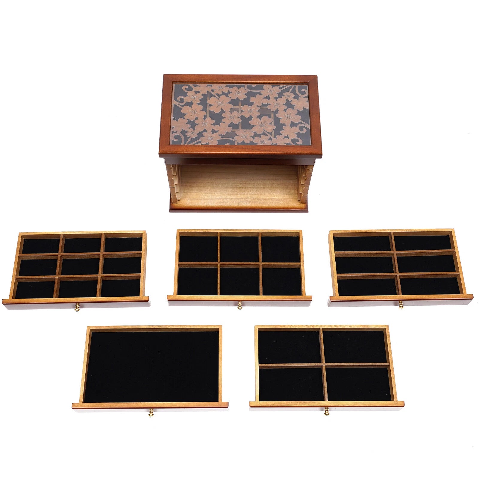 6 Layers Wooden 5 Drawers Large Jewelry Box With Mirror Organizer Box Gift | eBay