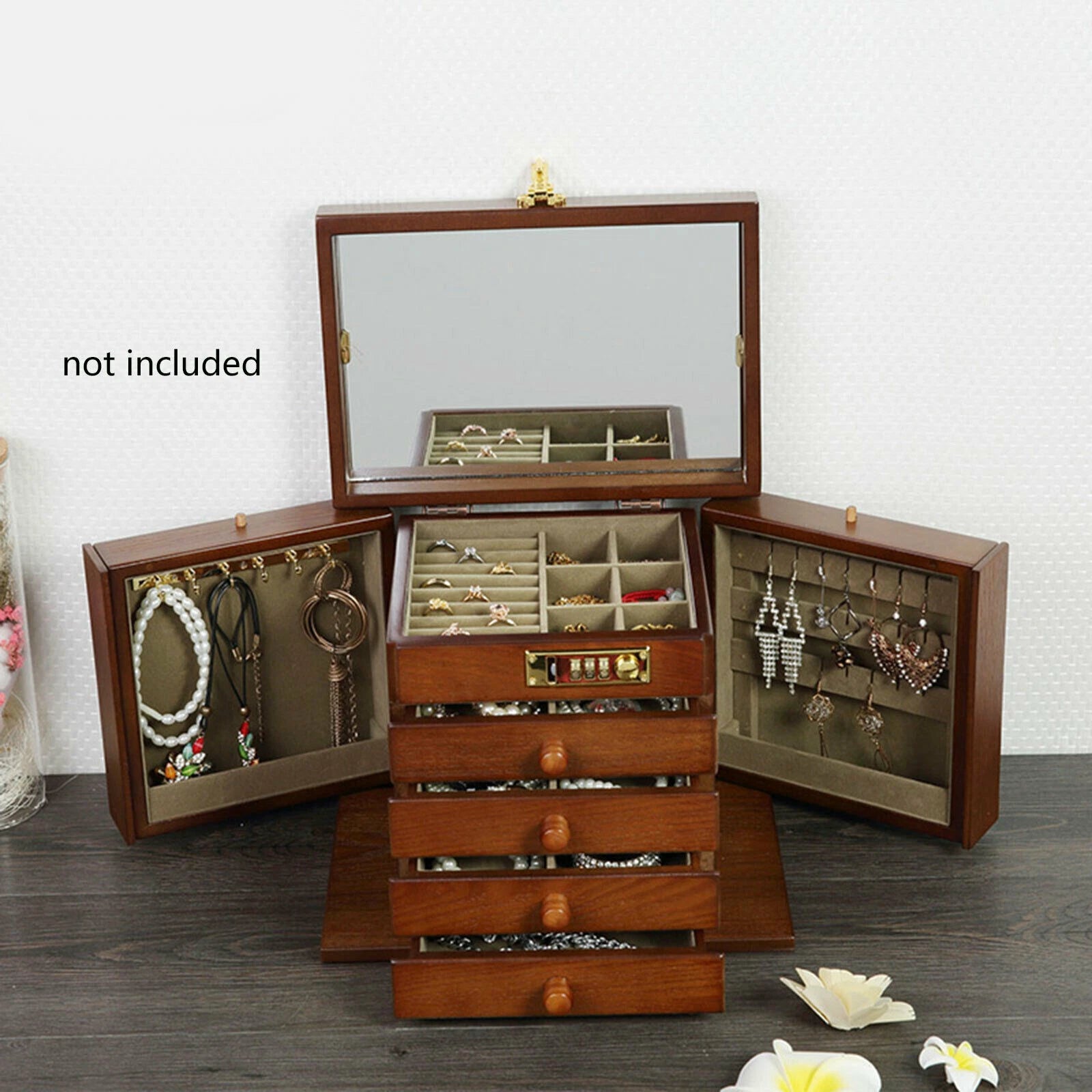 Jewelry cabinet Wooden Jewelry Case with mirror Utility Storage Box Armoire 5" | eBay