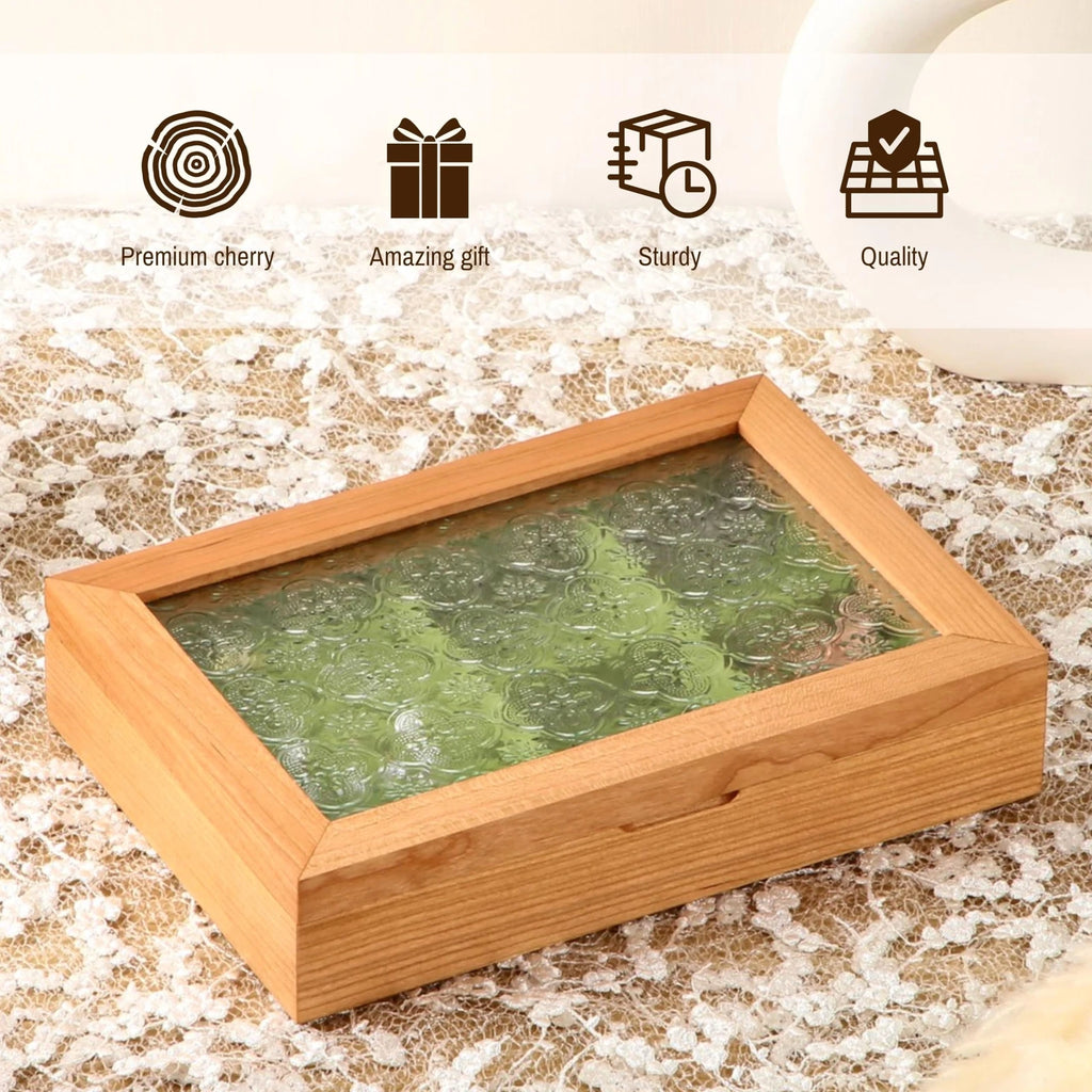 Wooden Jewelry Box for Women, Medium Size Natural Solid Cherry Wood Girls Vin... | eBay