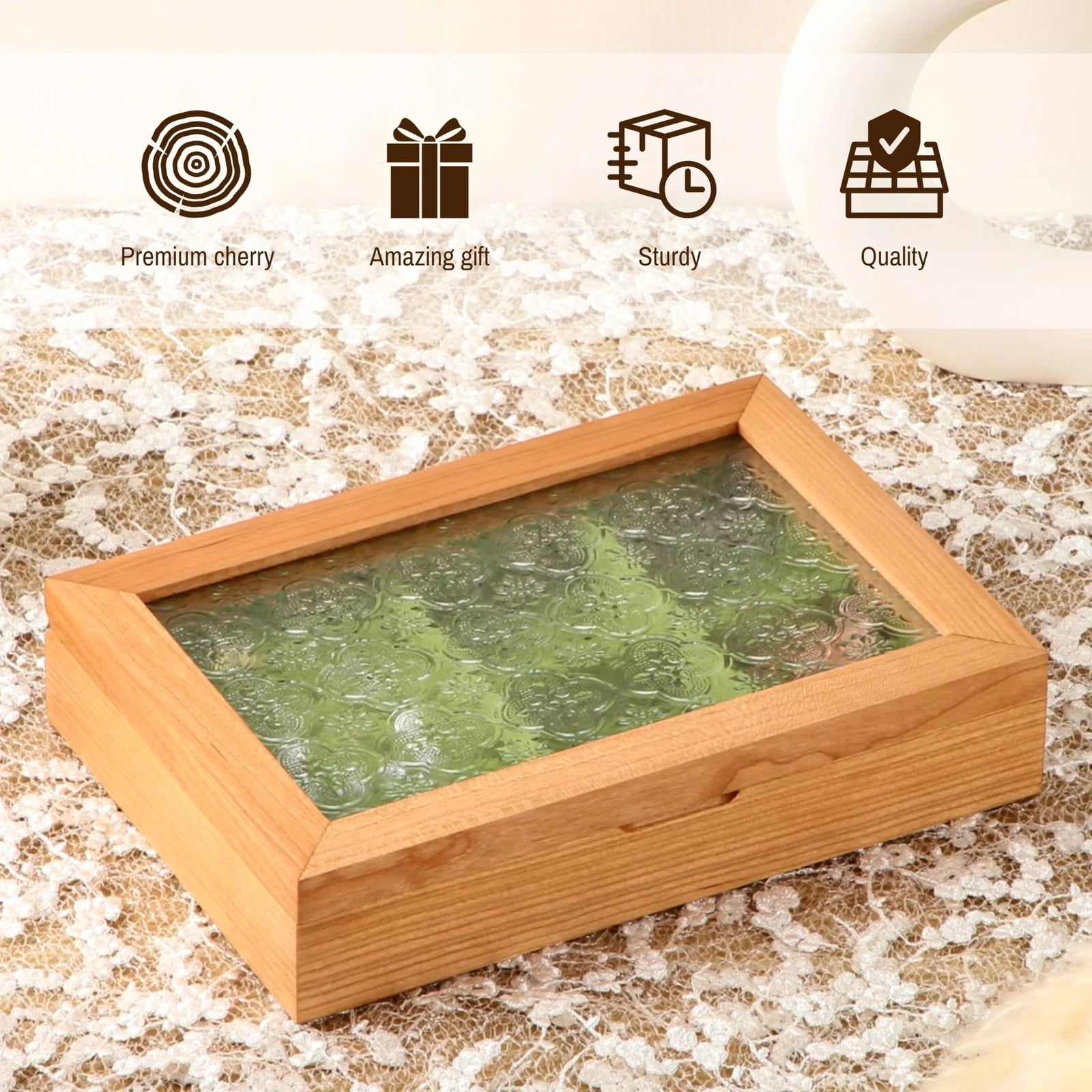 Wooden Jewelry Box for Women, Medium Size Natural Solid Cherry Wood Girls Vin... | eBay