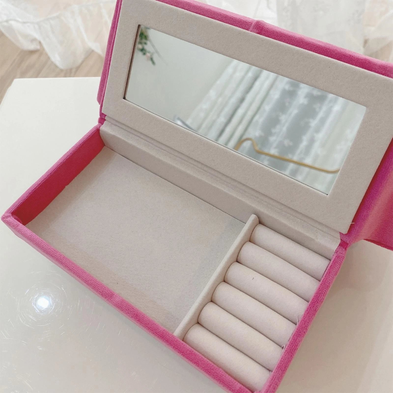 Jewelry Box Earrings Organizer Ornaments Display Case Portable Pink Storage | eBay